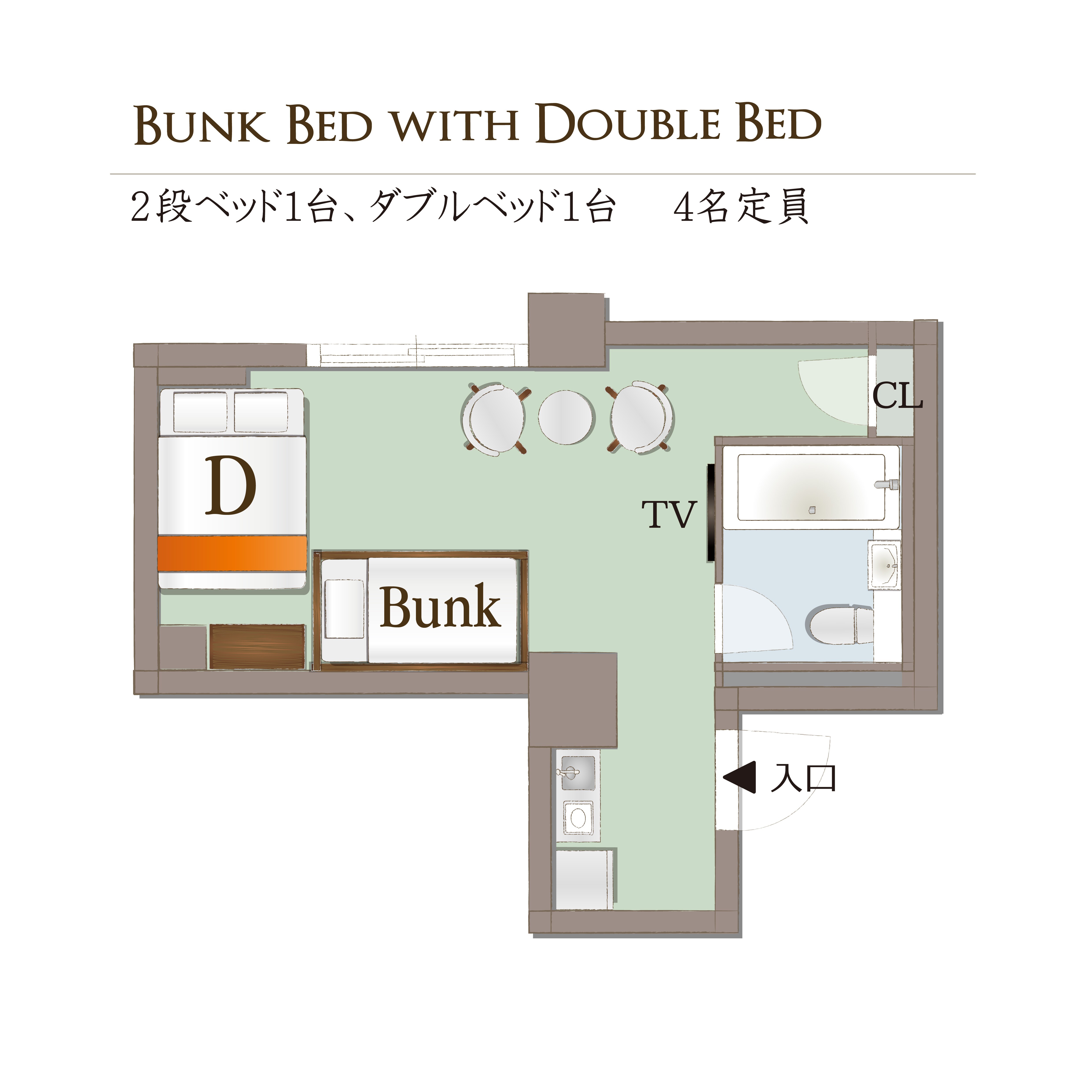 [1 bunk bed, 1 double bed]