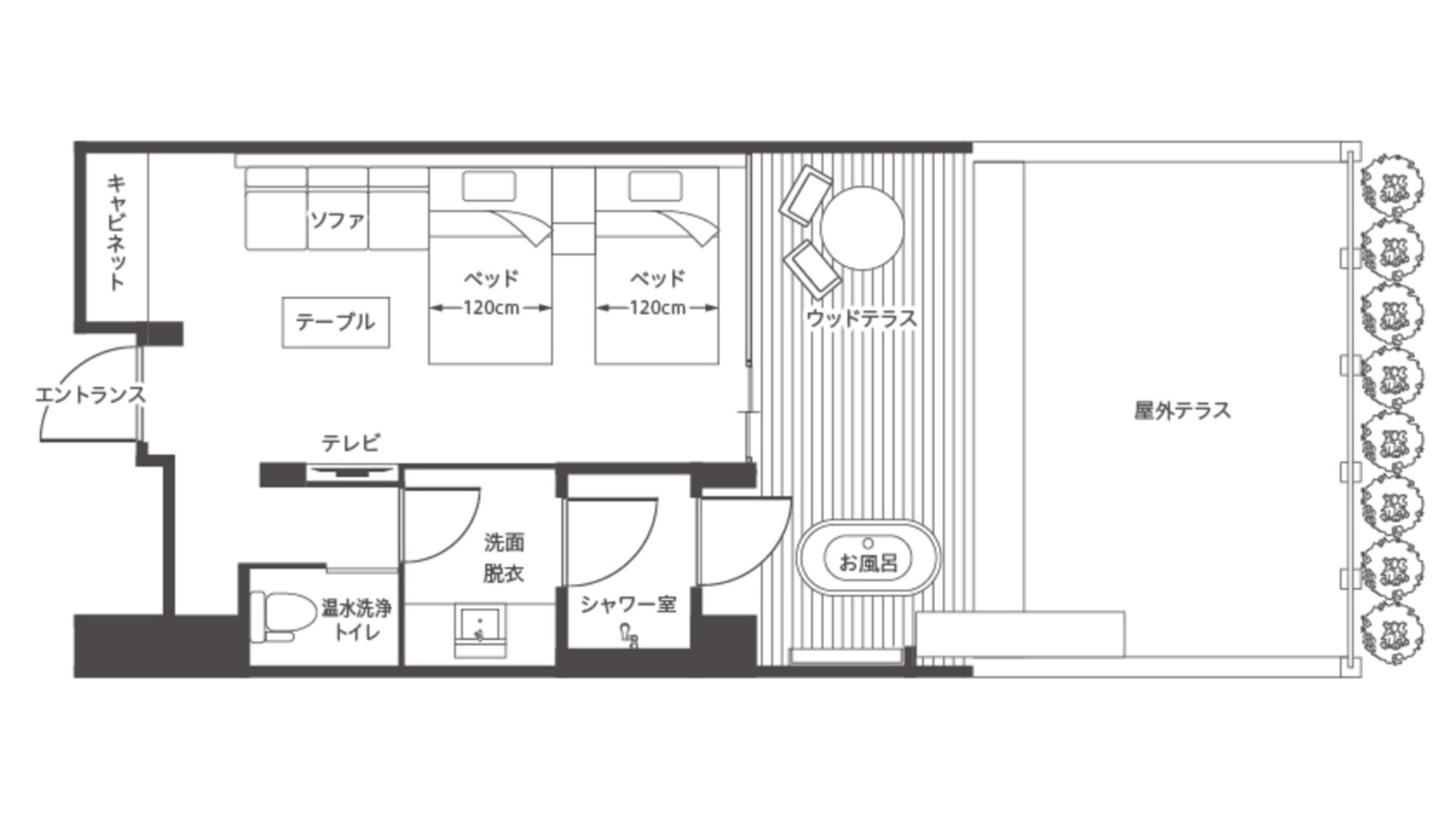 Open-air bath terrace twin (room type B) floor plan