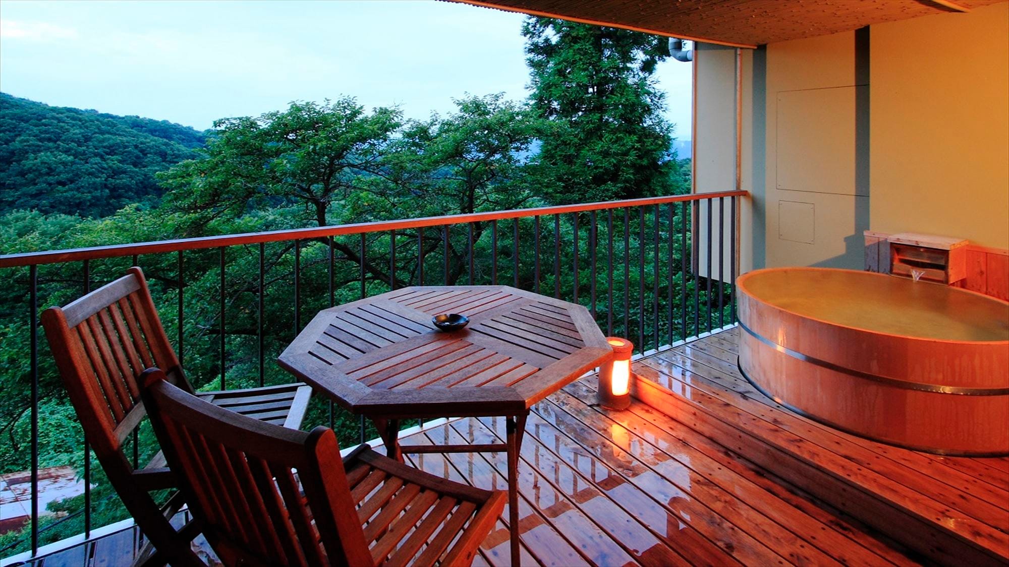 An example of an open-air bath with a guest room