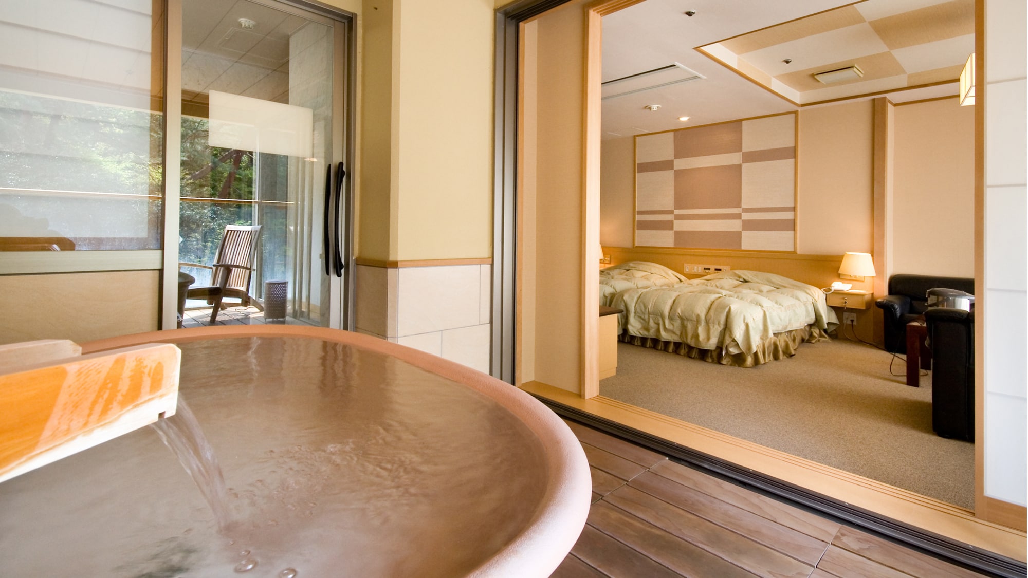 [Kamar tamu dengan pemandian terbuka-kamar bergaya Barat-] Okudogo Onsen diambil dari sumbernya.