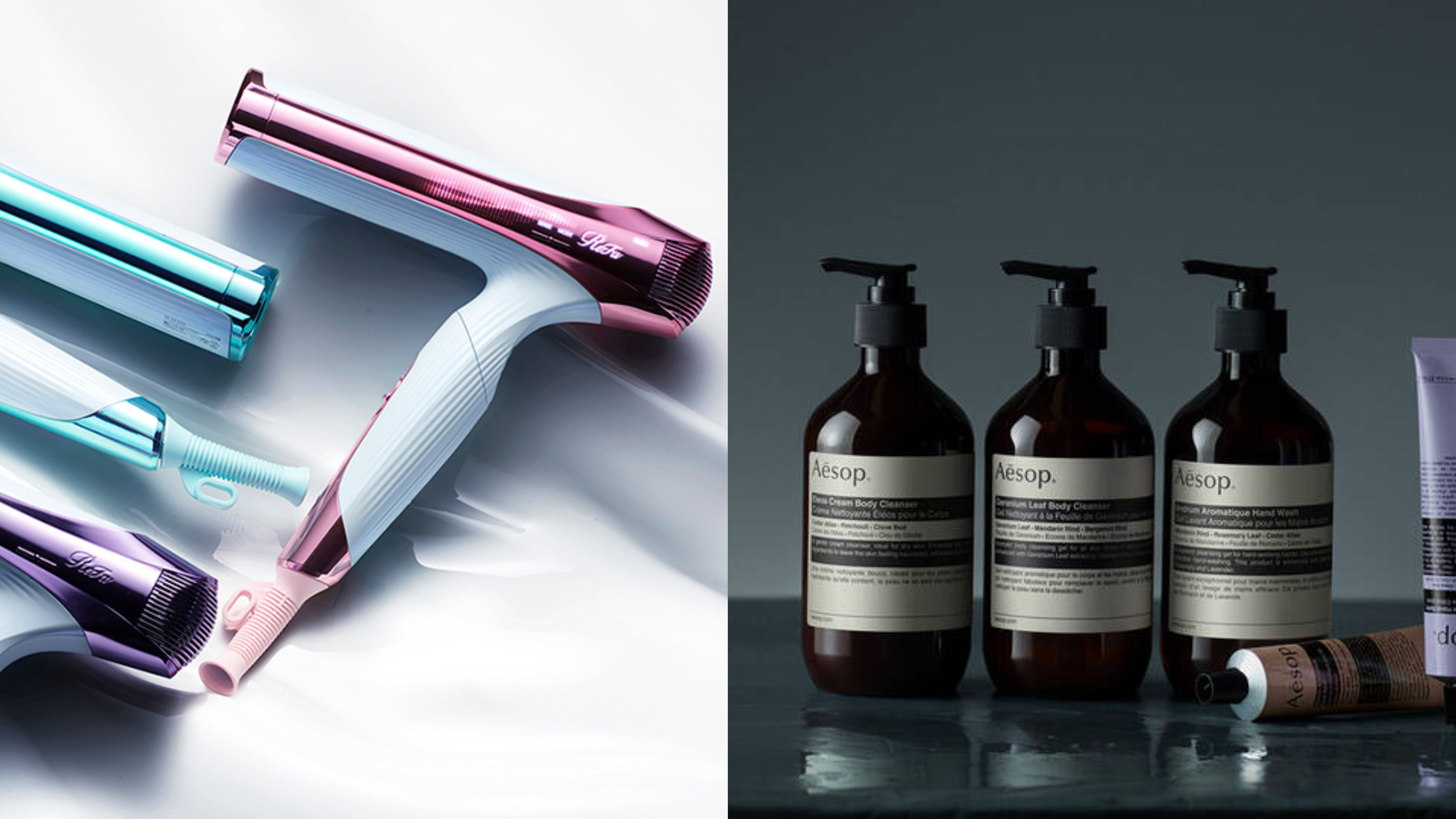 ReFa hair dryer and Aesop hand soap