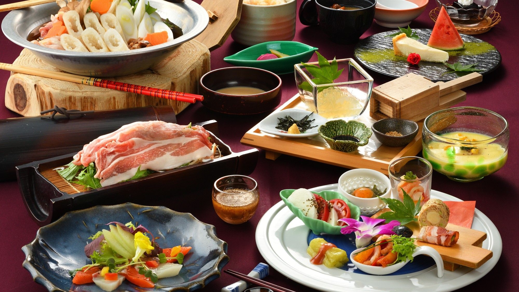 ■晚餐範例 | 時令當地菜餚，以「Kiritanpo Nabe」（秋田當地菜餚）為主菜，選用雛井雞。