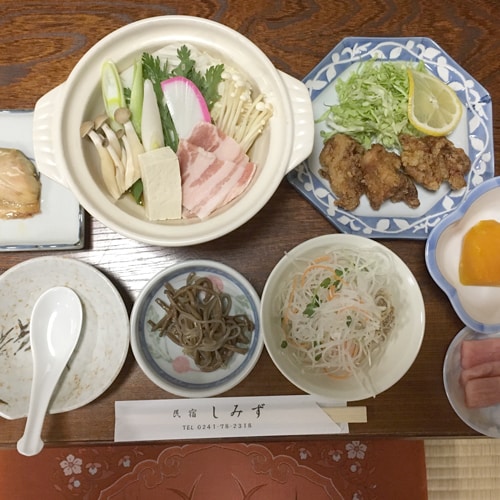 ※晚餐範例：請享用女老闆親手栽培的會津高原蔬菜等當地食材。