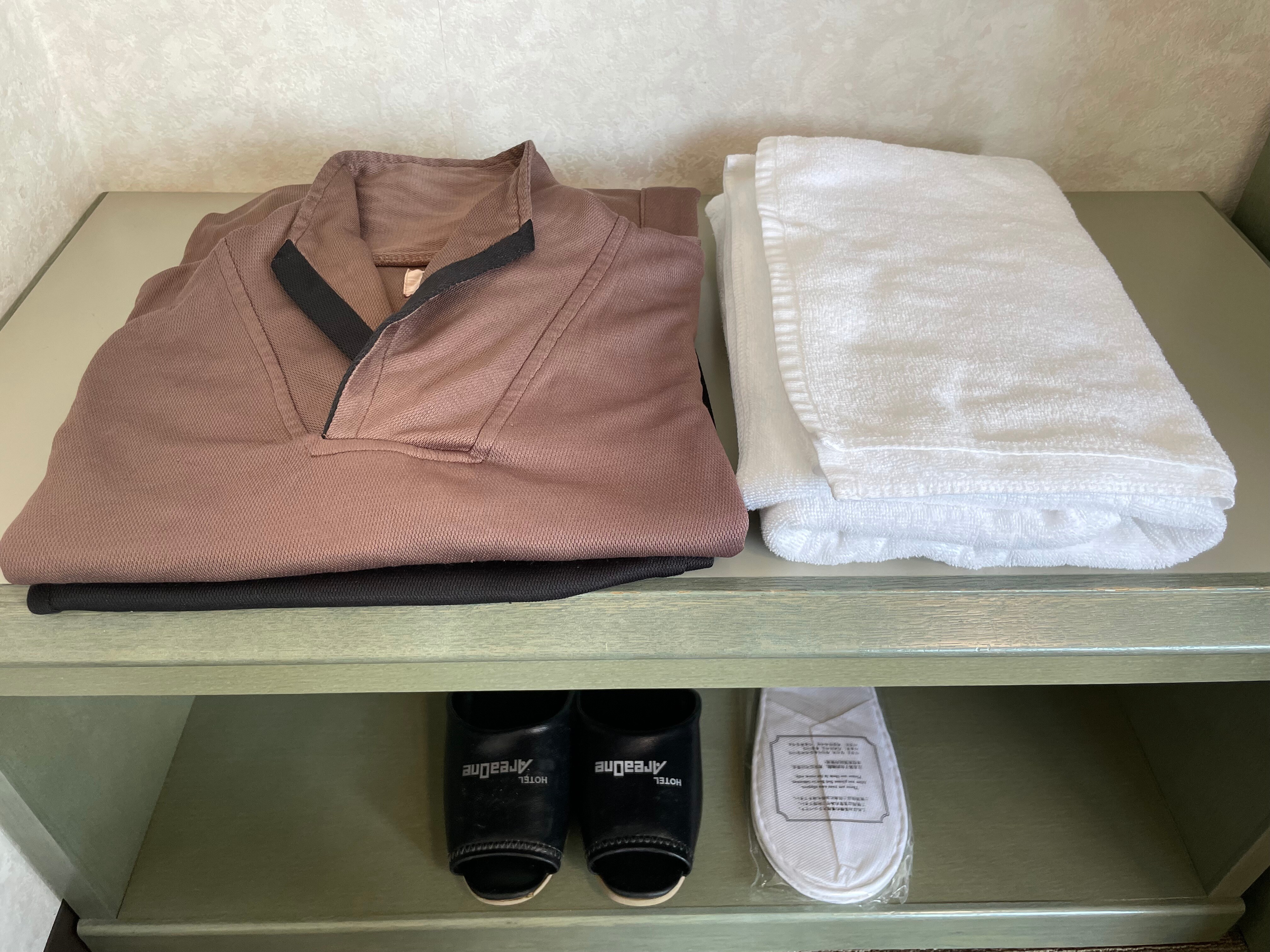 In-house clothes, towels, slippers