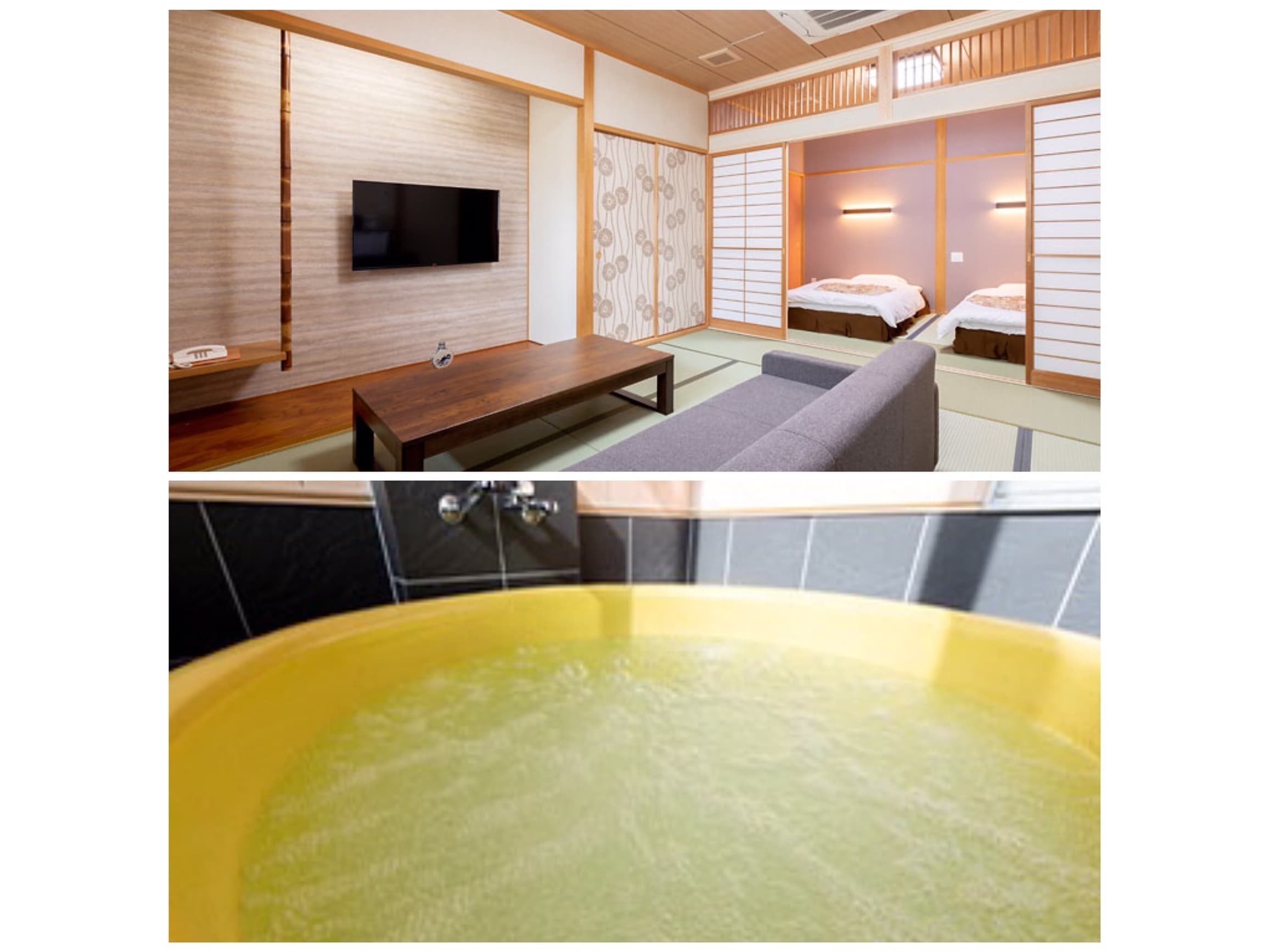 Guest room with semi-open-air (beautiful foam) bath [Japanese-style room + 2 beds 2 rooms]