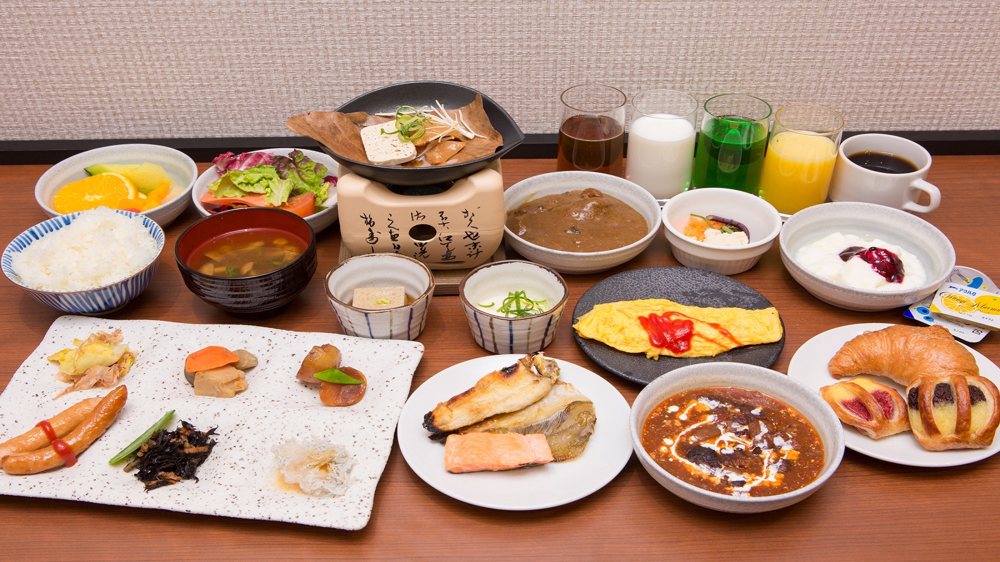 Breakfast buffet rich in local food