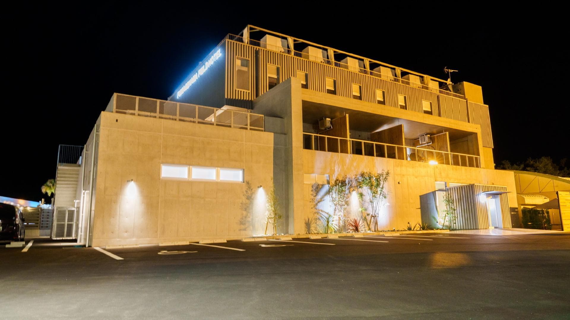 Hotel exterior at night