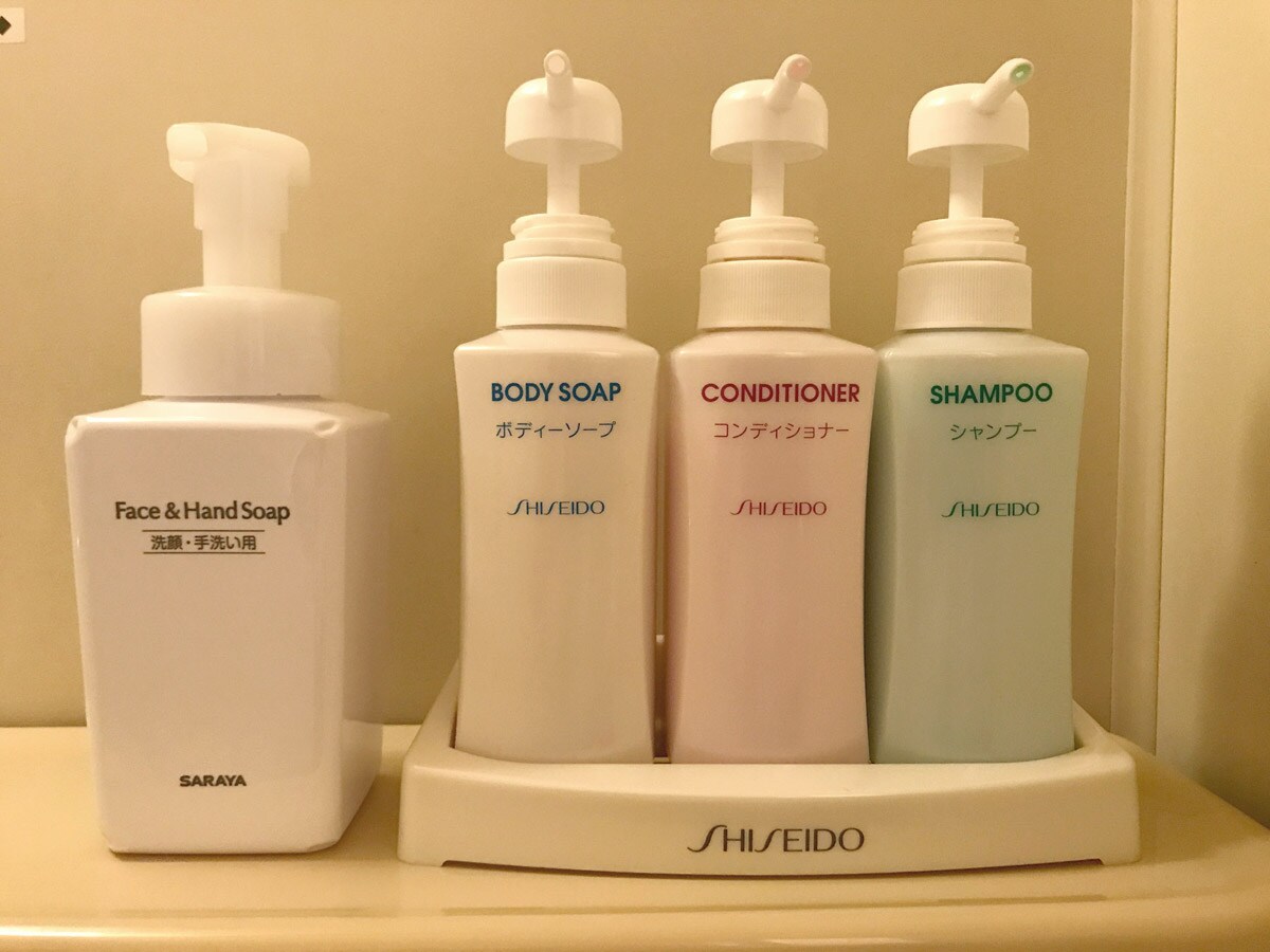 A set of shampoos is available in the unit bath