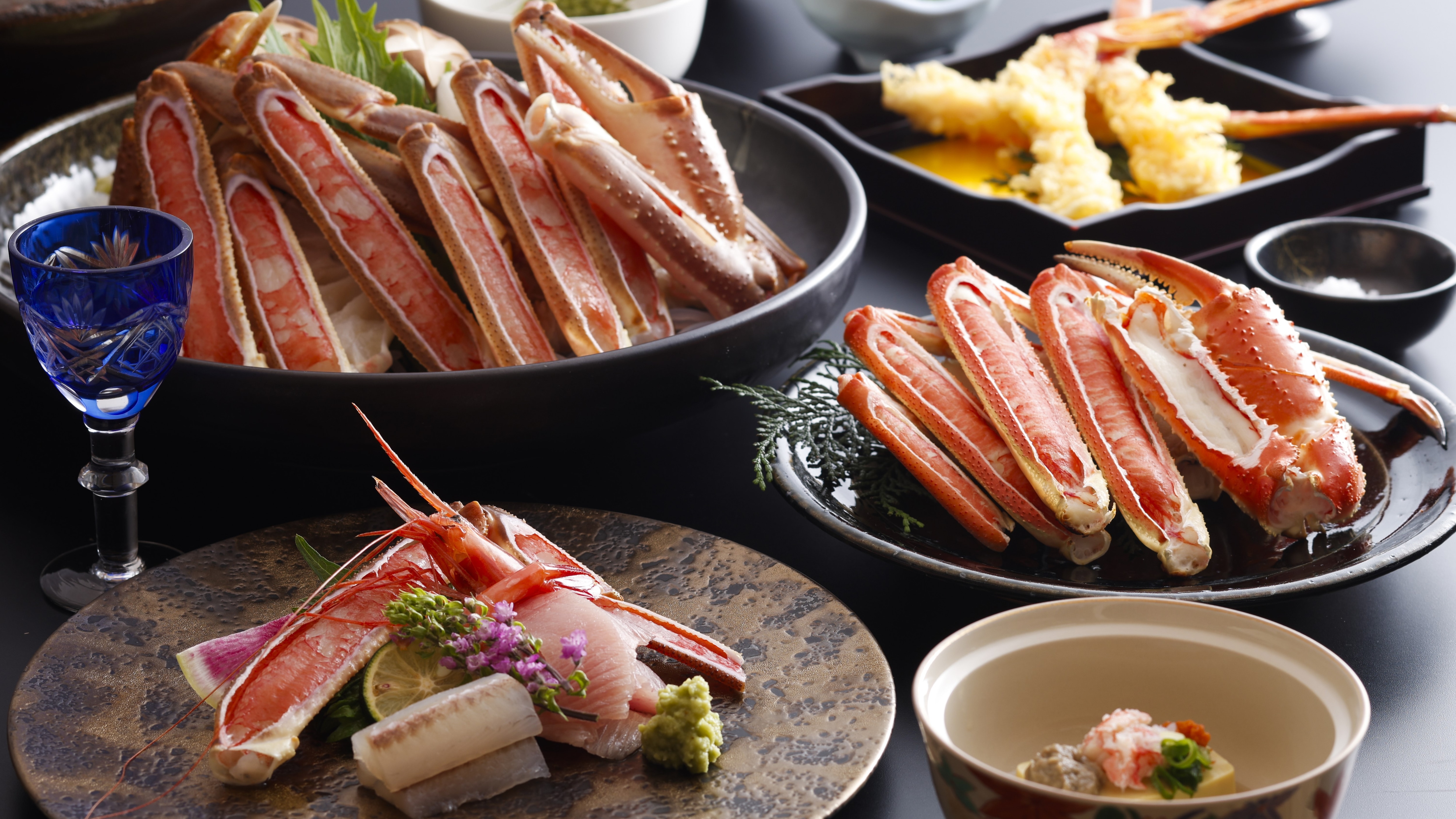 【2人份3只雪蟹套餐】蟹生鱼片，烤蟹，蟹火锅，蟹涮锅，天妇罗。