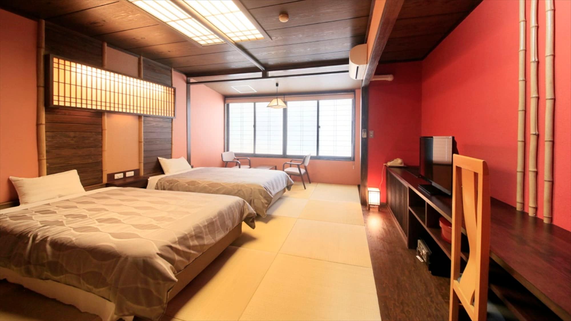 [ห้องเตียงแฝดสไตล์ญี่ปุ่นทันสมัย] ห้องพักผ่อนพร้อมเตียง