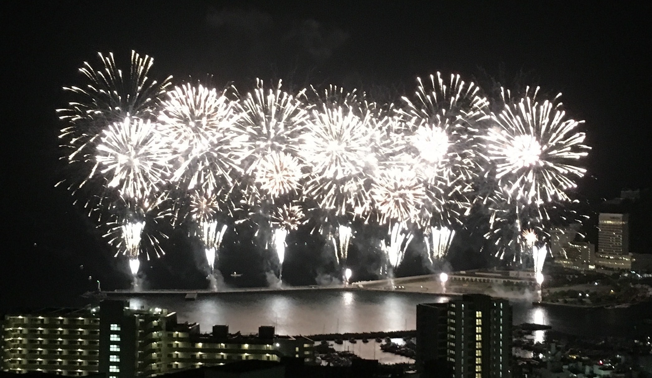 Fireworks seen from the rooftop