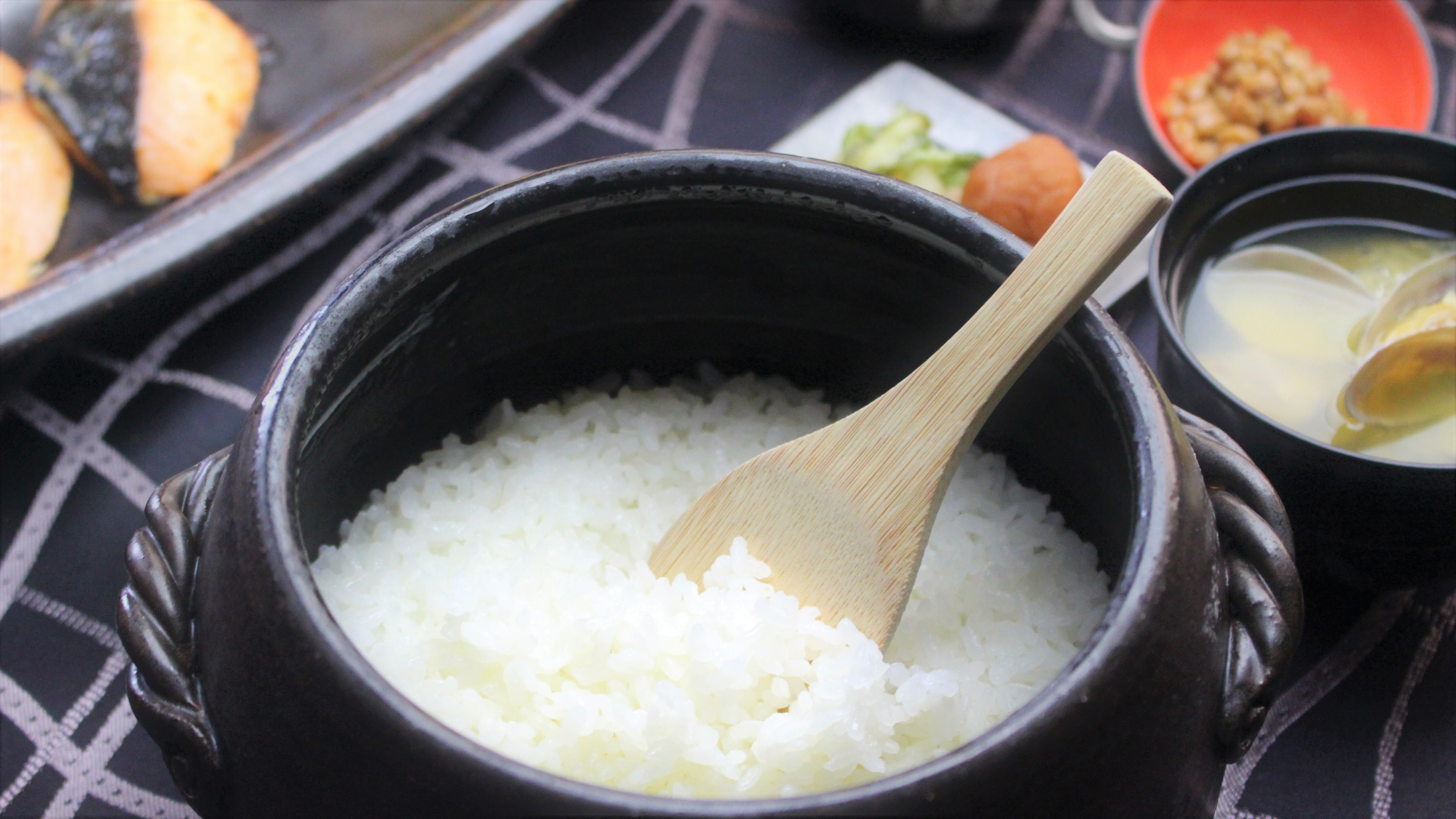 Breakfast is also freshly cooked Koshihikari
