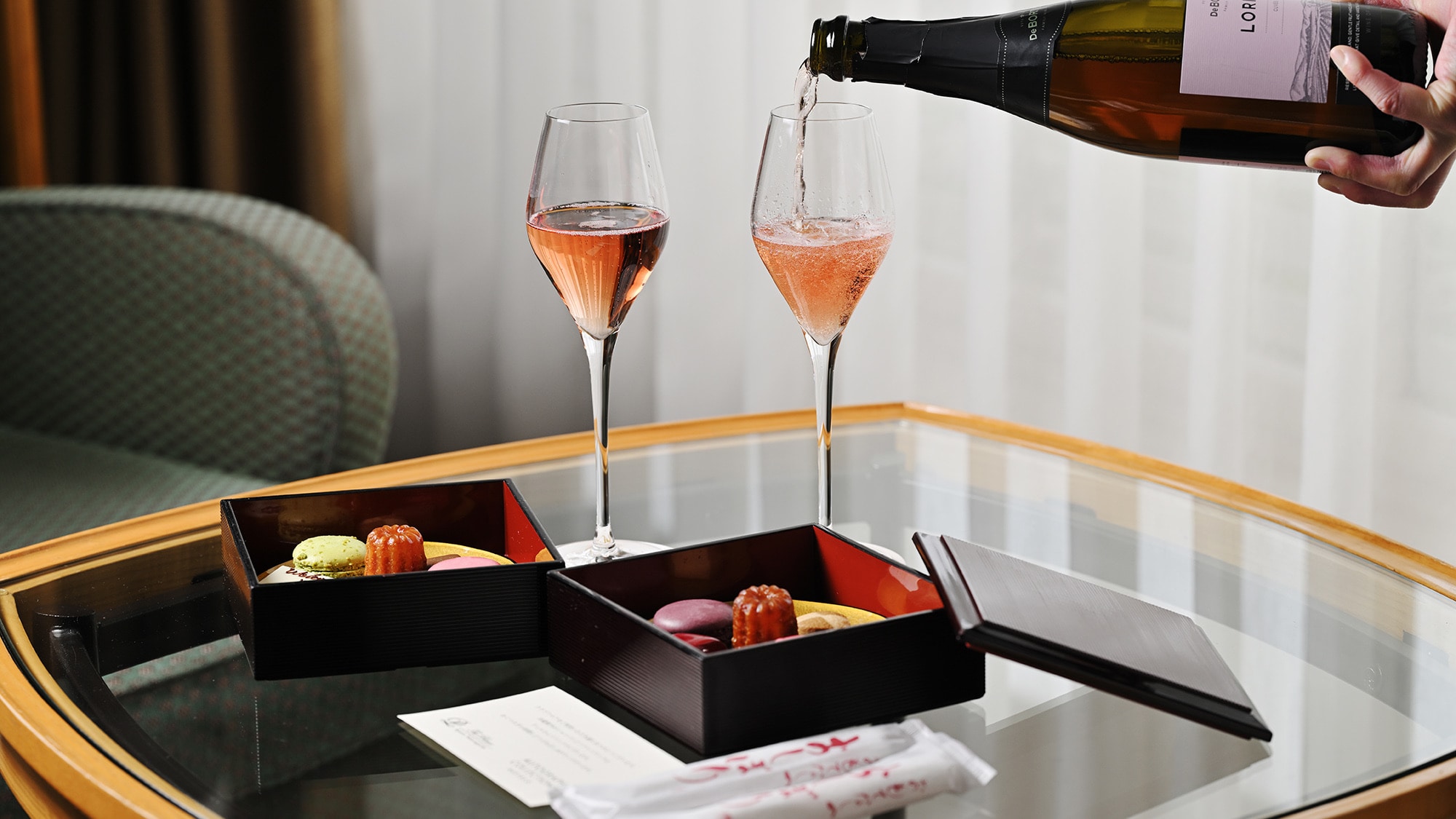 Welcome sweets and sparkling wine