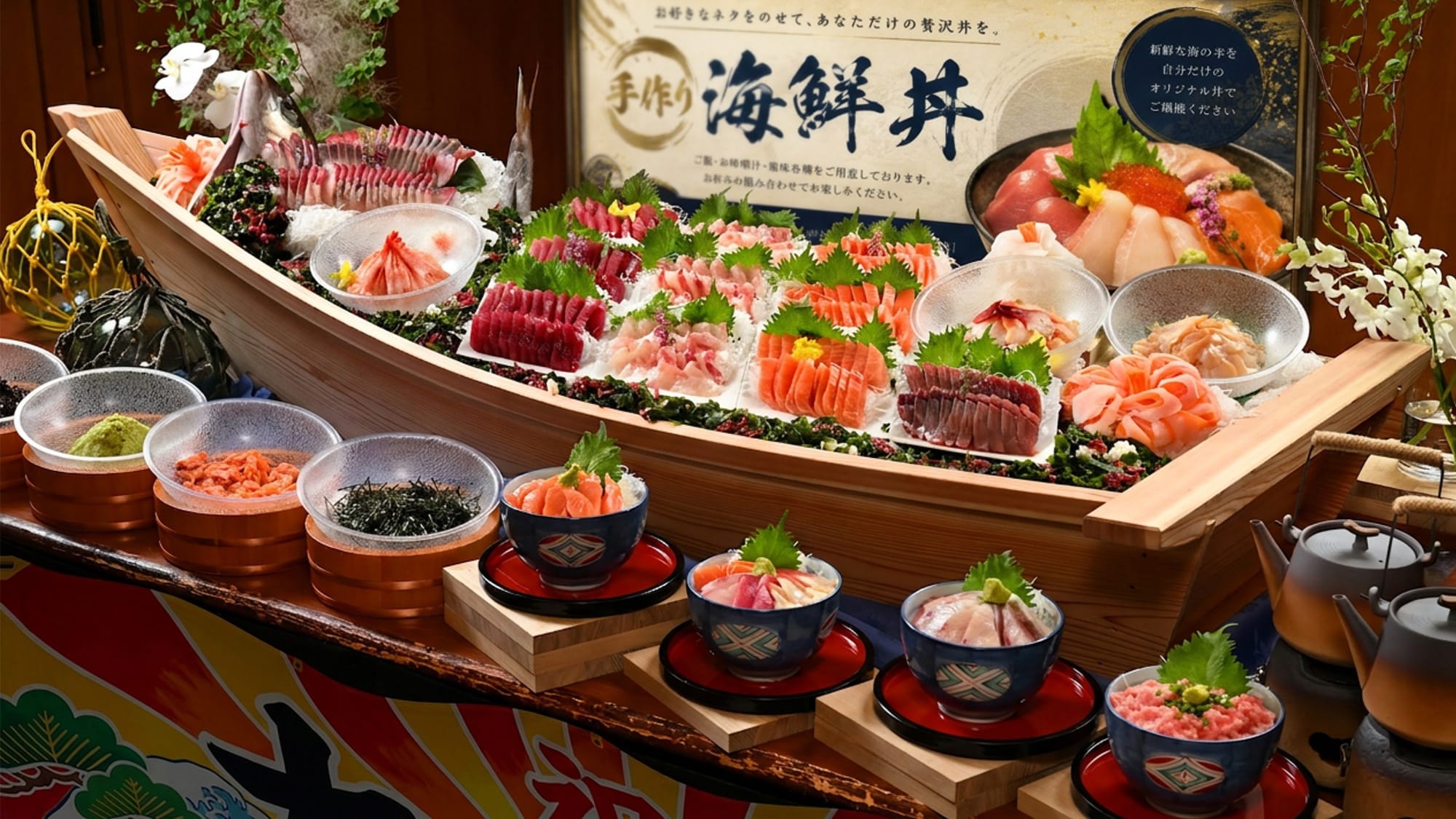 [Breakfast] A huge start to the day! "Fukushima's largest boat-shaped sashimi platter" served on a boat built by a real boat builder.