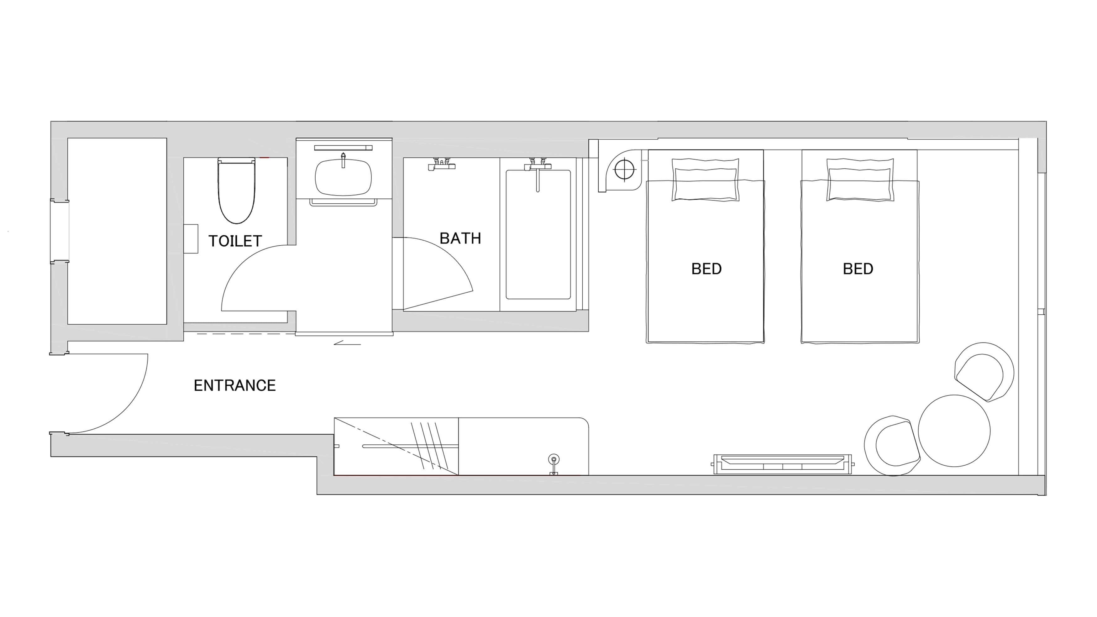 Luxury Twin Room Type-A Floorplan (Image is for illustrative purposes only)