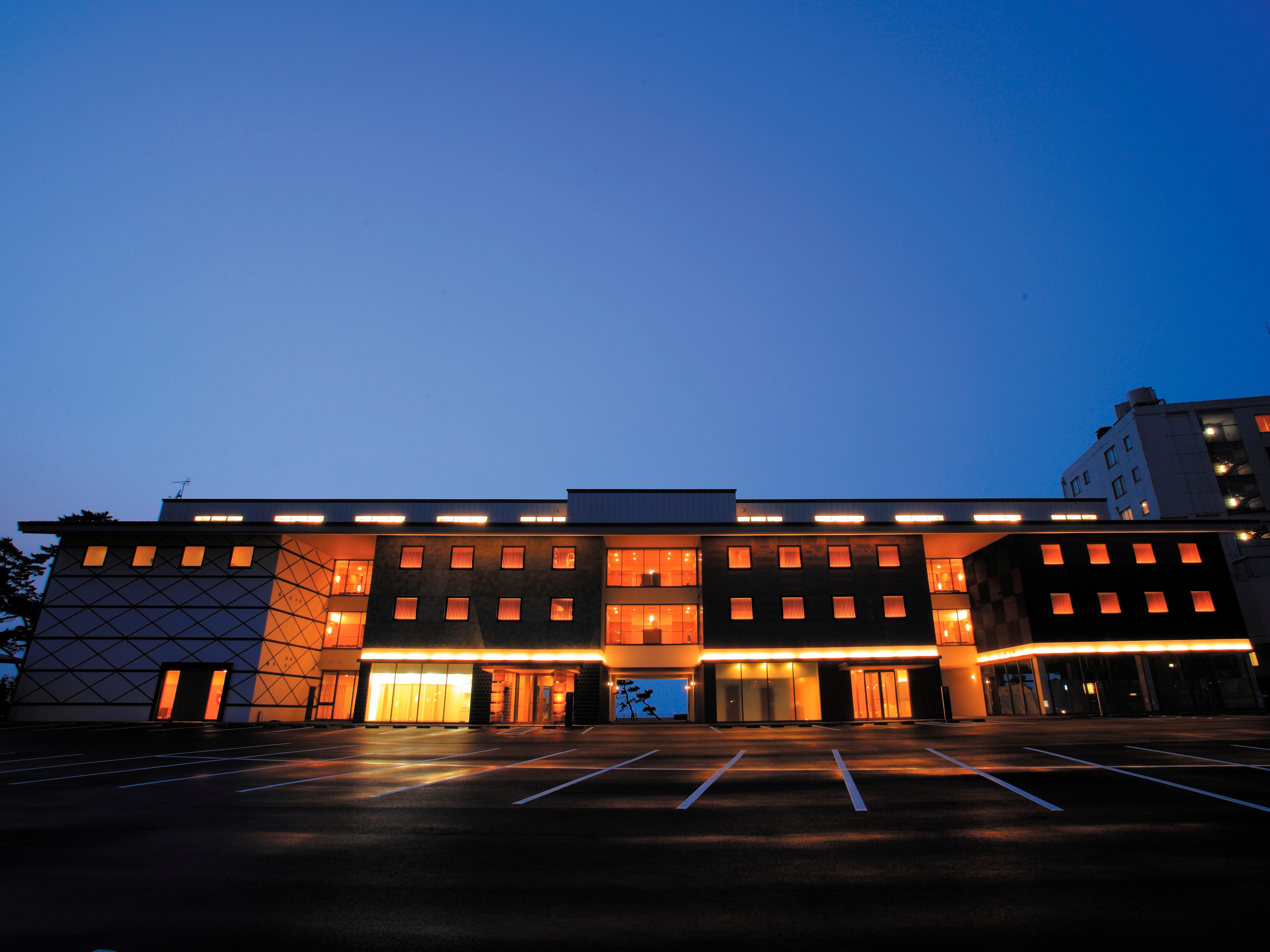 Hotel exterior at night