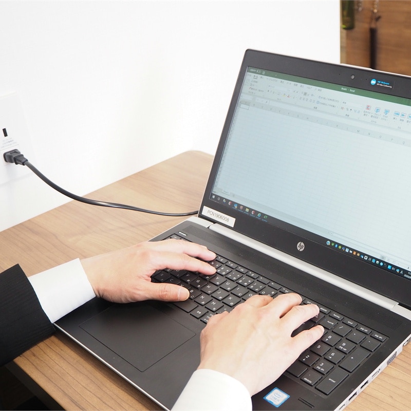 The double desk is equipped with USB and power outlets, making it ideal for desk work.