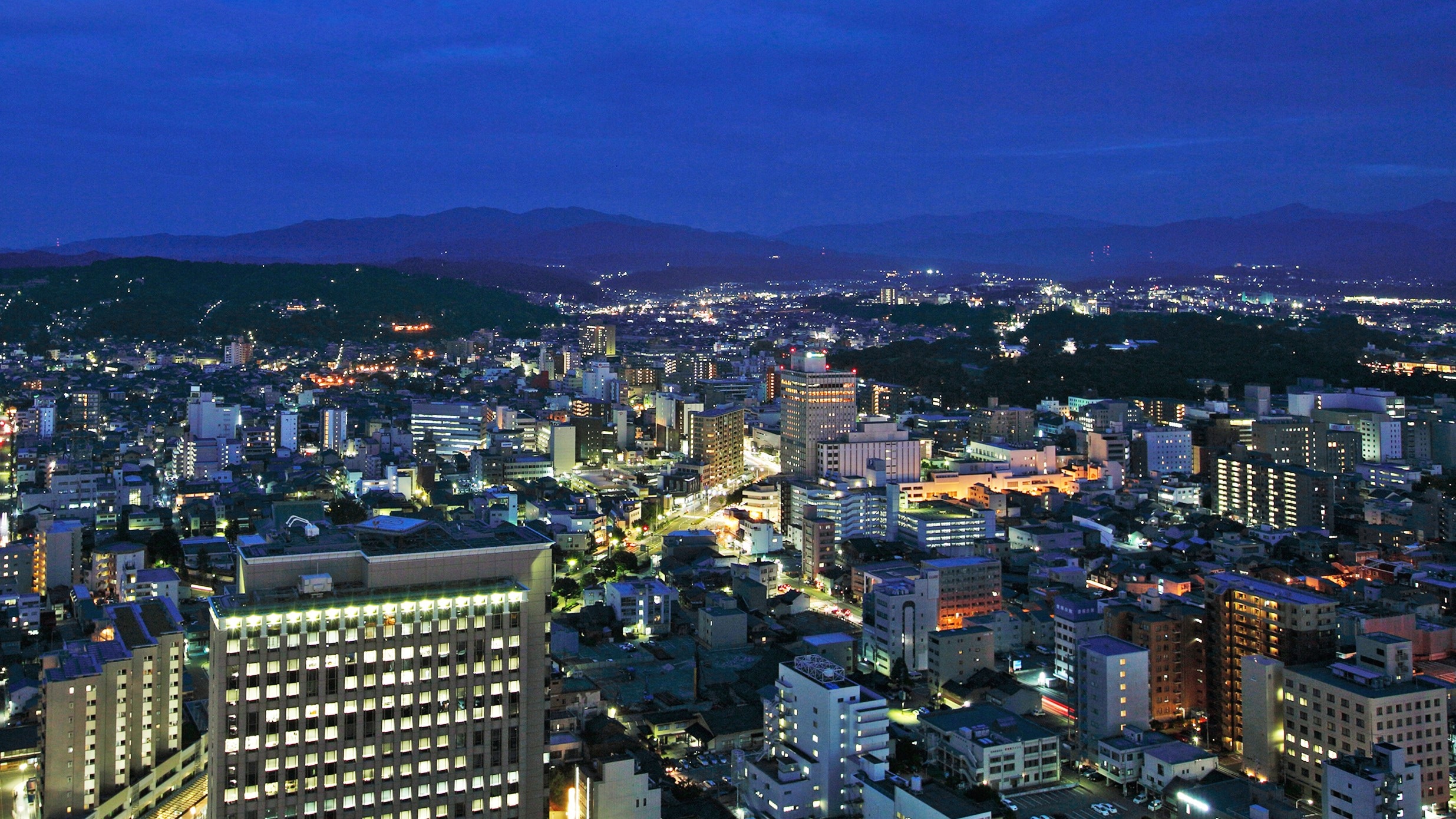 An example of a night view from a room on the east side (mountain side)