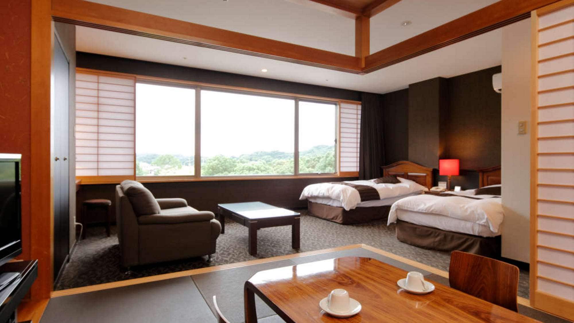 Kamar semi-suite bergaya Jepang-Barat (48㎡) bergaya Jepang dan kamar bergaya Barat dengan 6 tikar tatami.