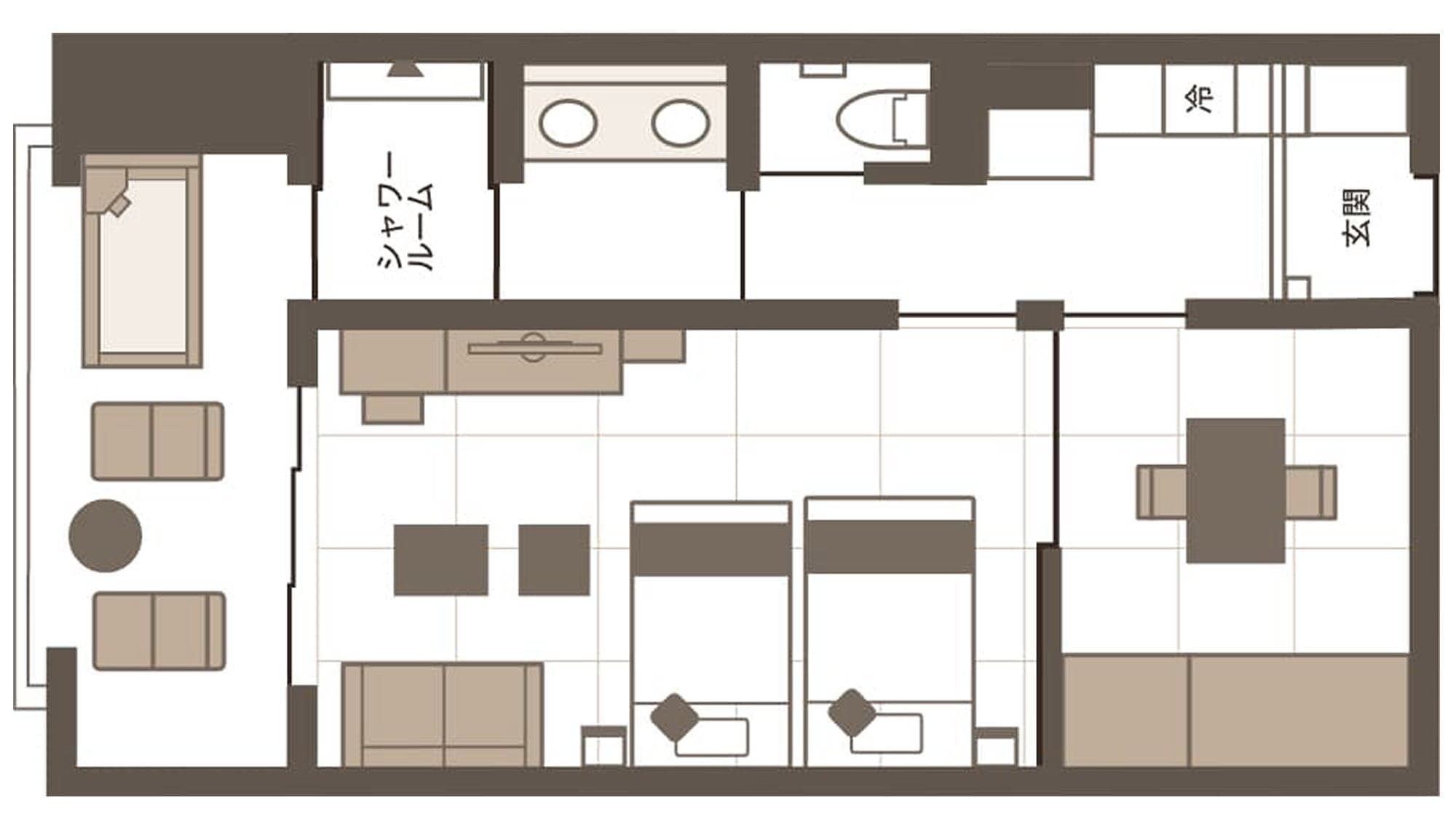 [With open-air bath and terrace] Relaxing Japanese-style room & Japanese-style twin room "Miyabi" floor plan