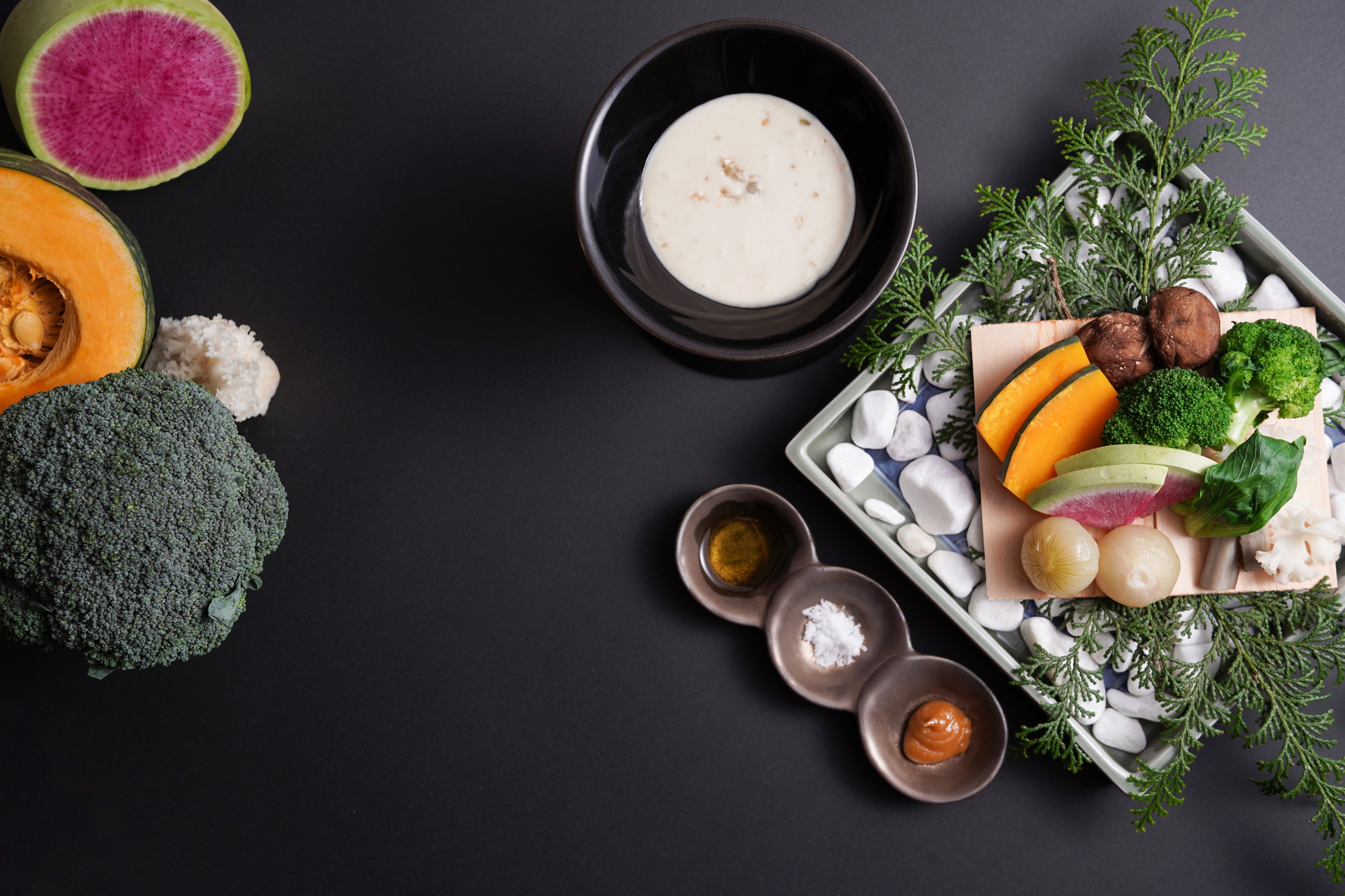 Warm local vegetable bagna cauda (dinner menu example)