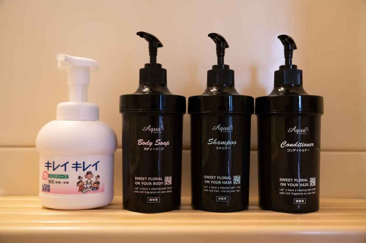 Shampoo, conditioner, body soap, hand soap