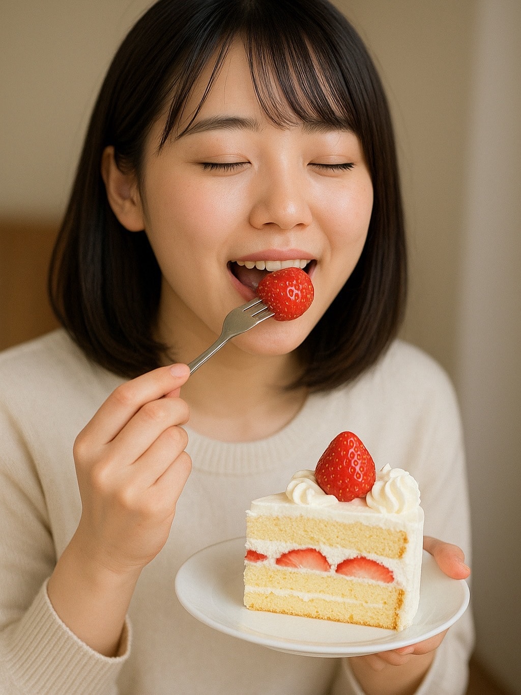 Woman eating cake