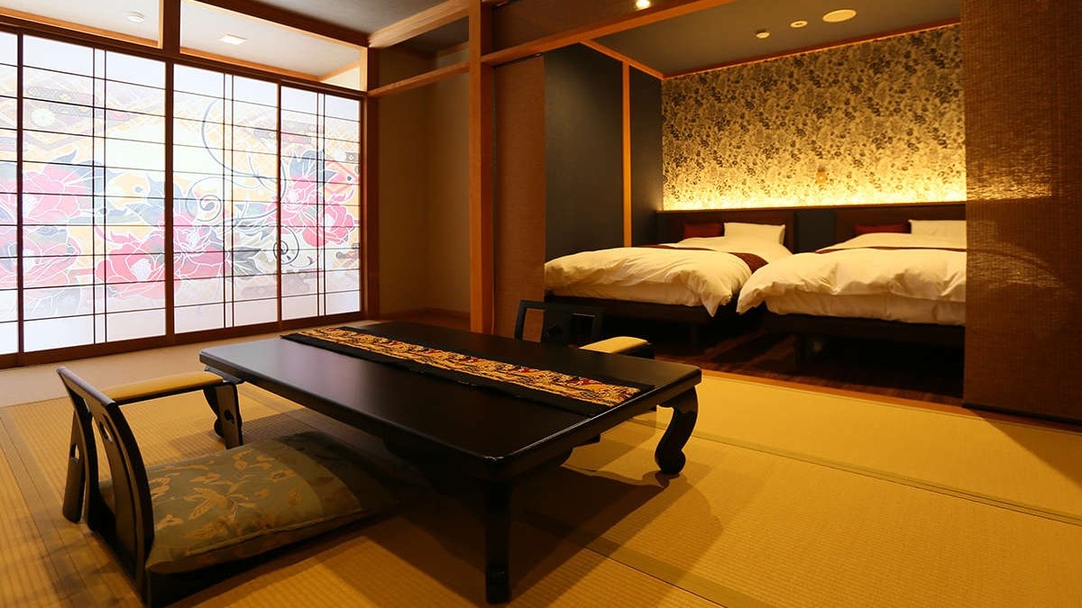  Kamar khusus dengan bak mandi terbuka dengan pemandangan 12 tikar tatami + twin <Kamar Jepang dan Barat> Contoh