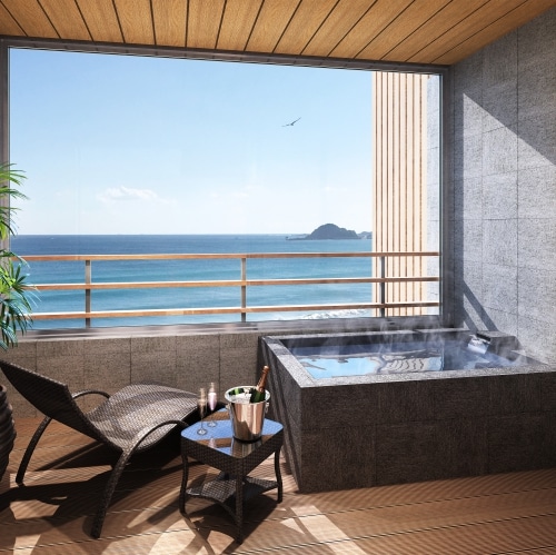 6～7樓的客房設有露天溫泉浴池（大小因客房而異）。
