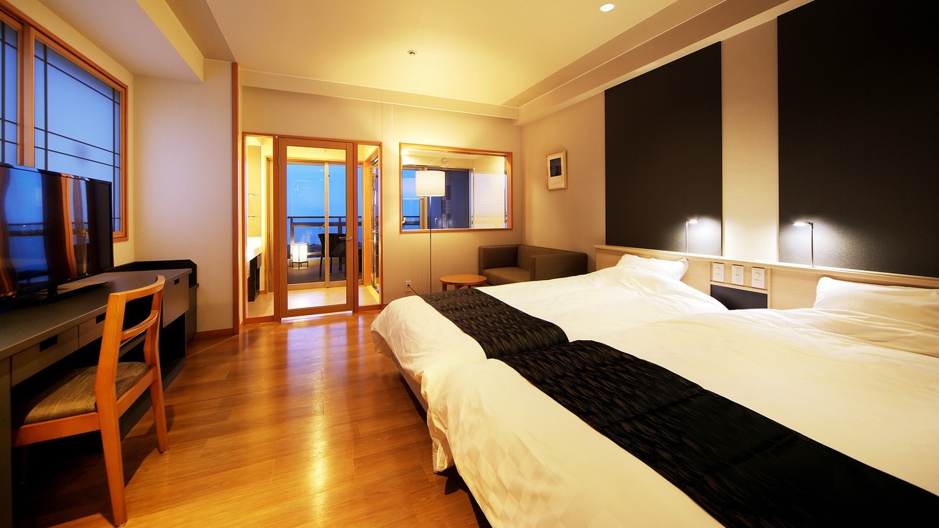 디럭스룸 일본식 서양식 침실입니다. 시몬스 침대의 할리우드 트윈 타입.