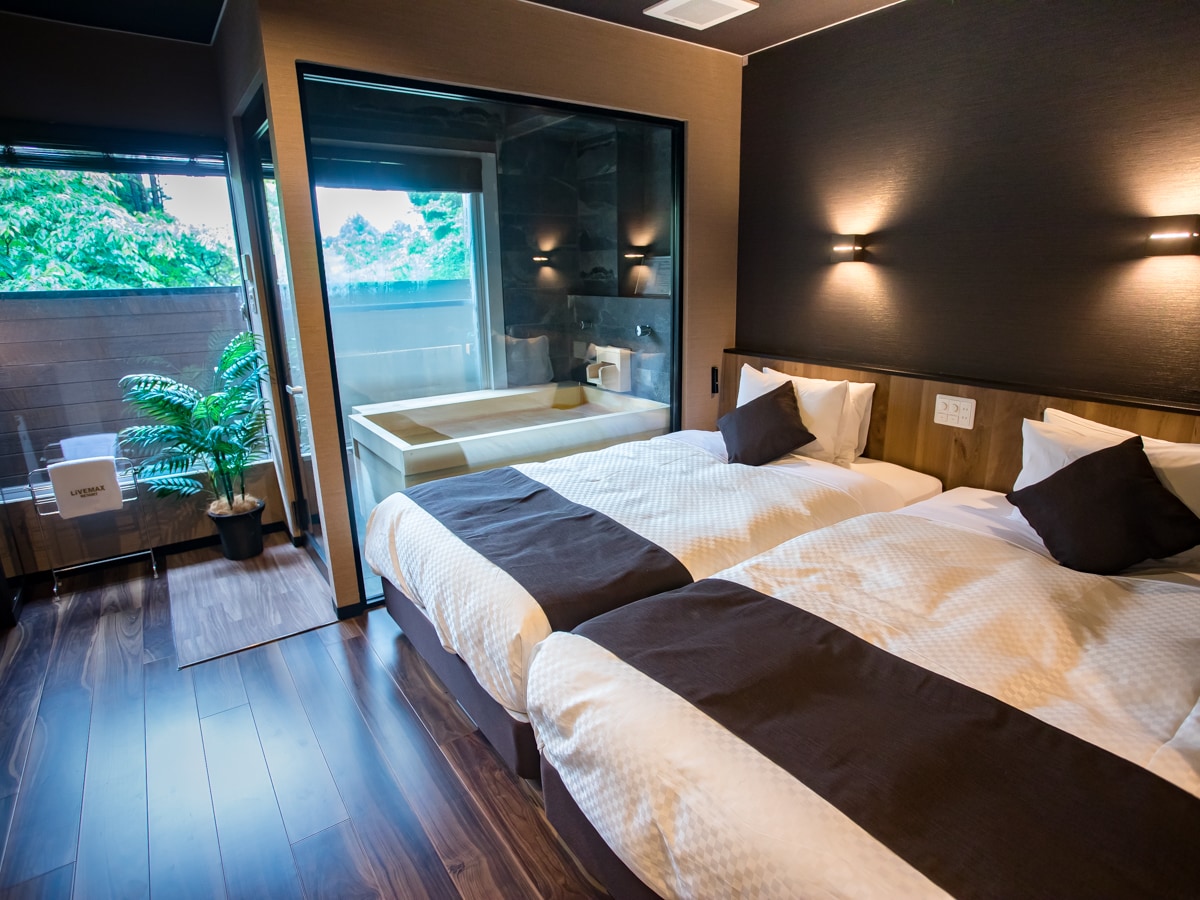 [Kamar bergaya Barat modern] 23 meter persegi, pemandian terbuka yang seluruhnya terbuat dari kayu cemara