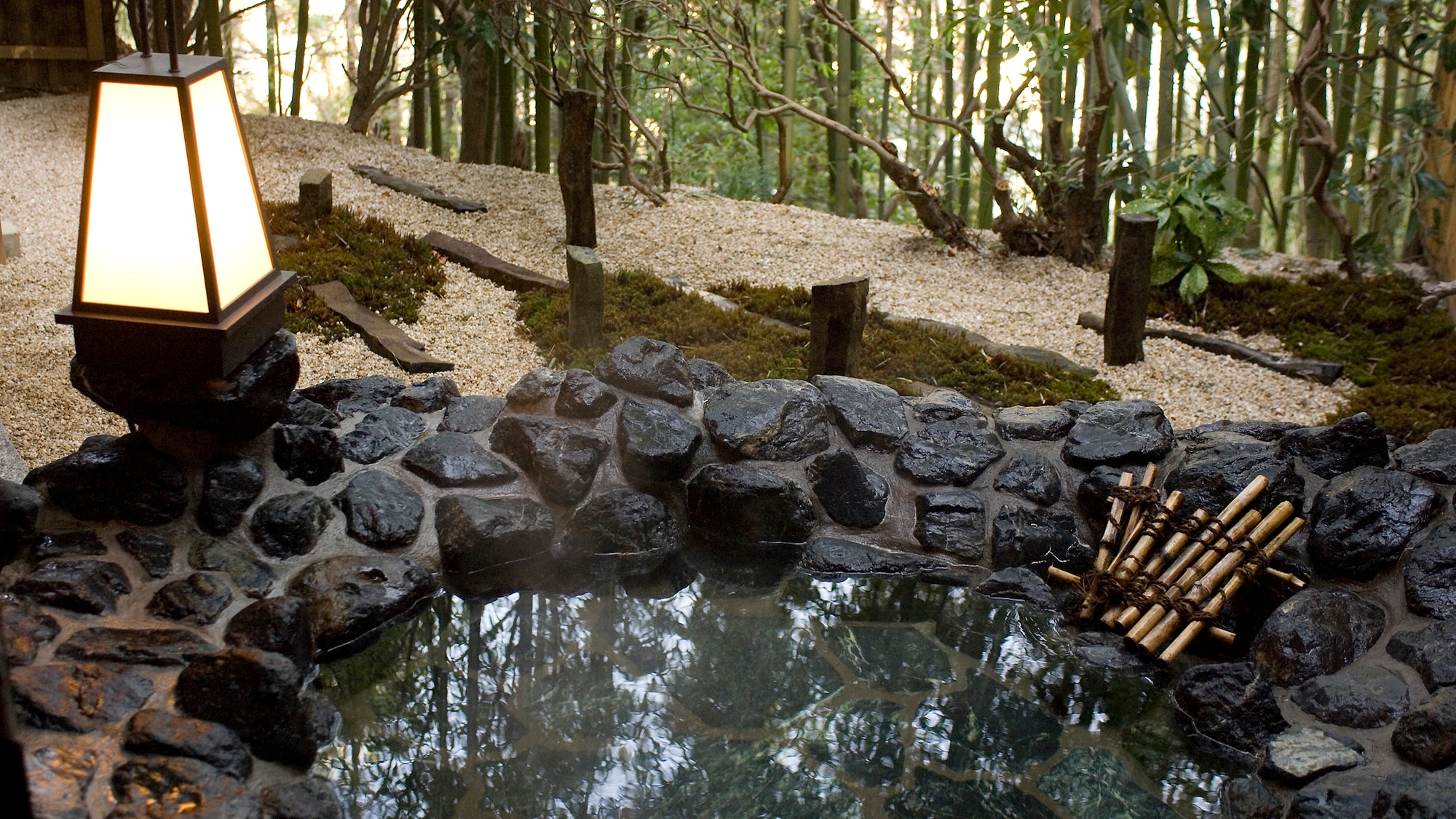 Japanese-style room with a quaint open-air bath surrounded by bamboo grove 8 tatami mats (example)