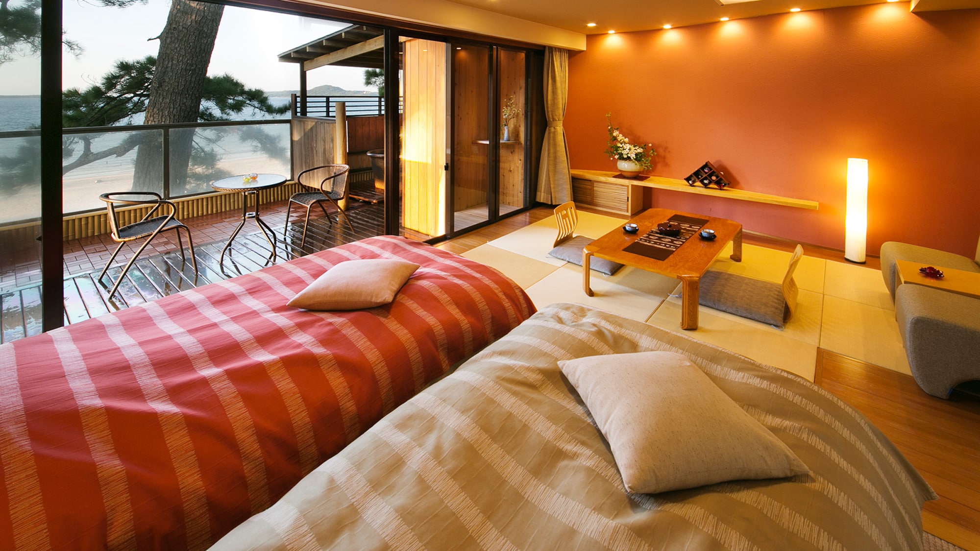 ■Rooms with open-air baths/Japanese-Western rooms■【Sazanka】※Renovation scheduled for January 2025 (part of the rooms and open-air baths will be renovated)