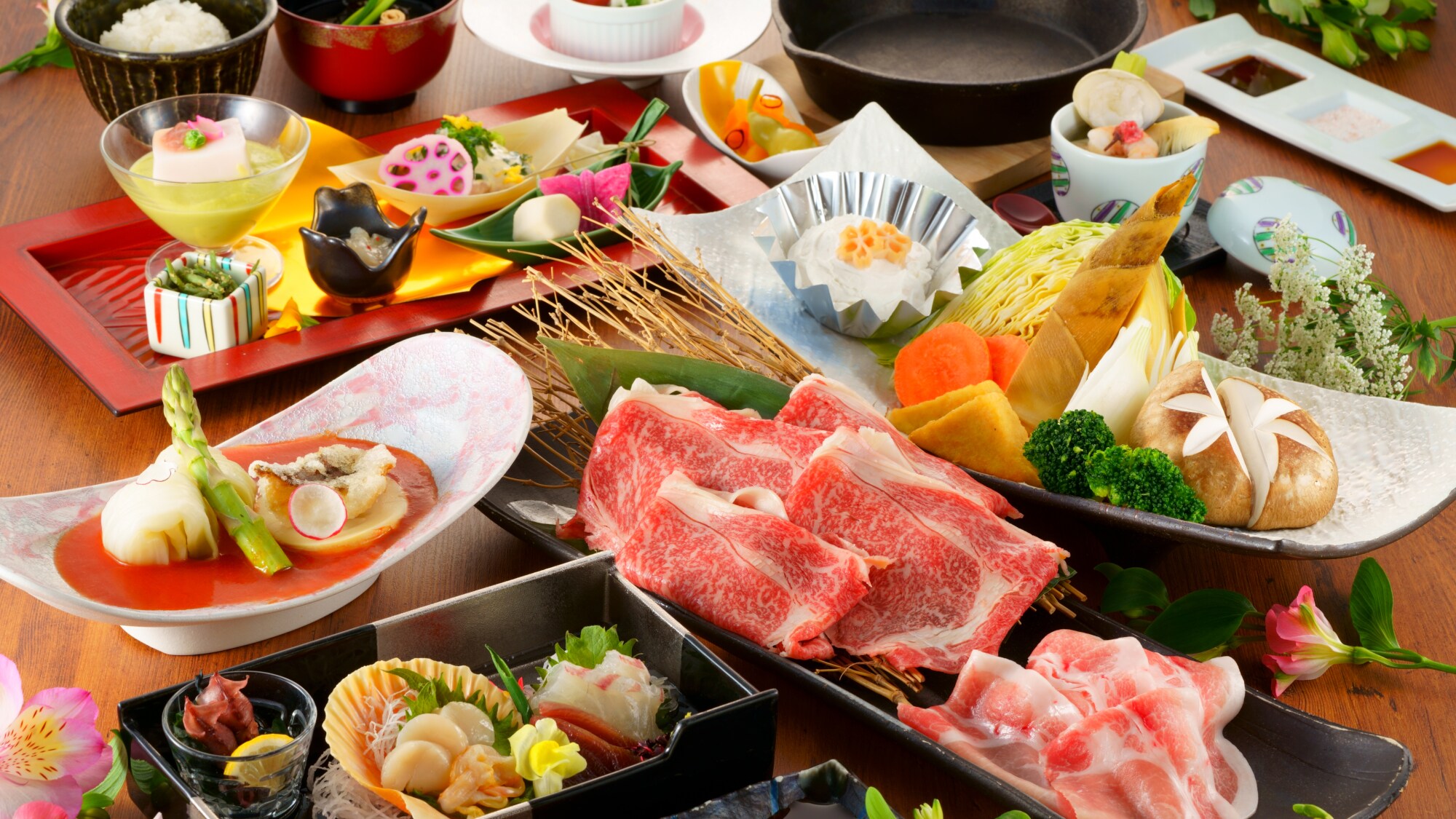 【春季特別懷石料理】此方案獨家！附贈廚師烹調的特色菜！別府獨有的奢華新鮮食材（一例）