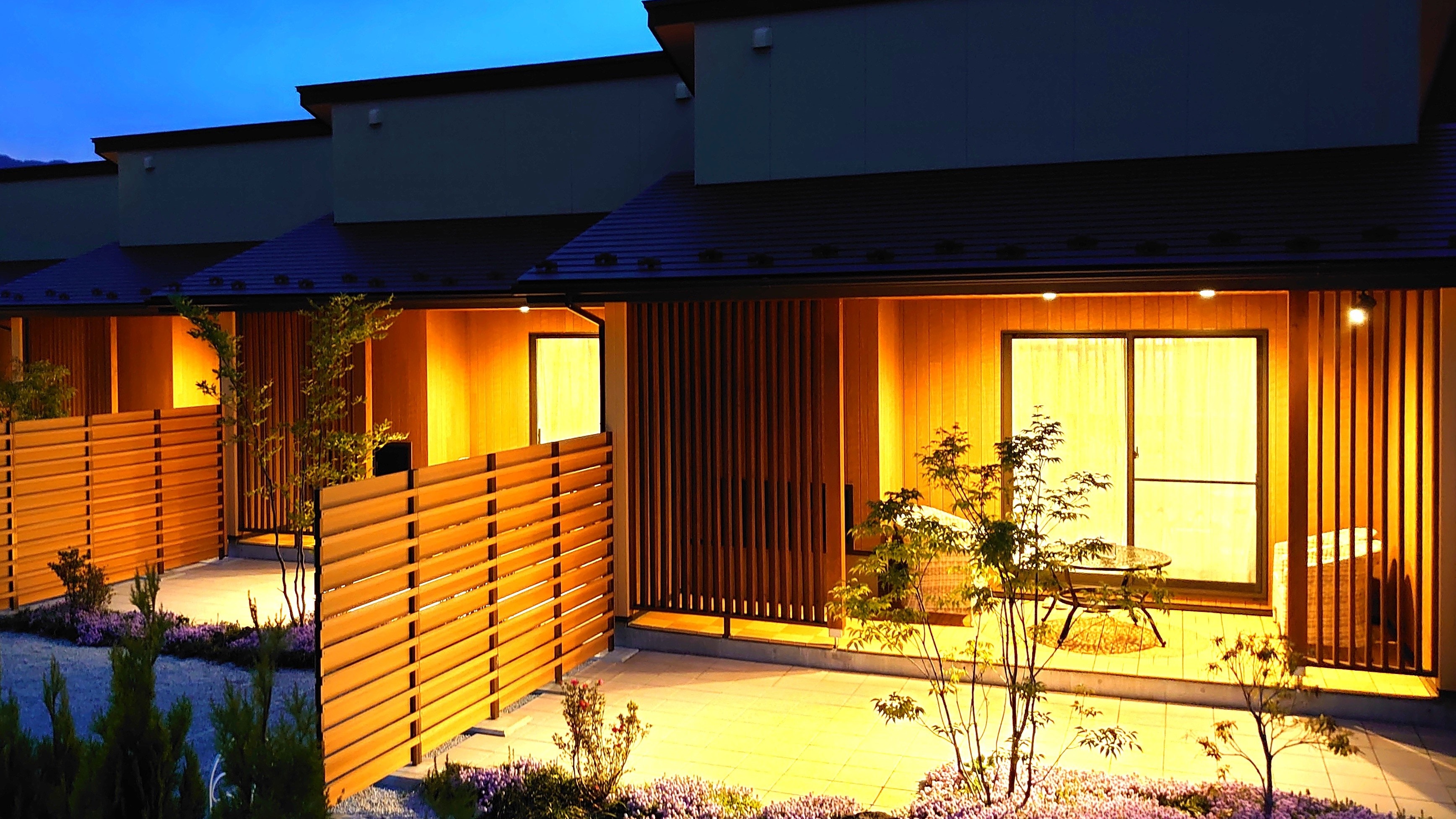 Guest room at dusk Garden terrace