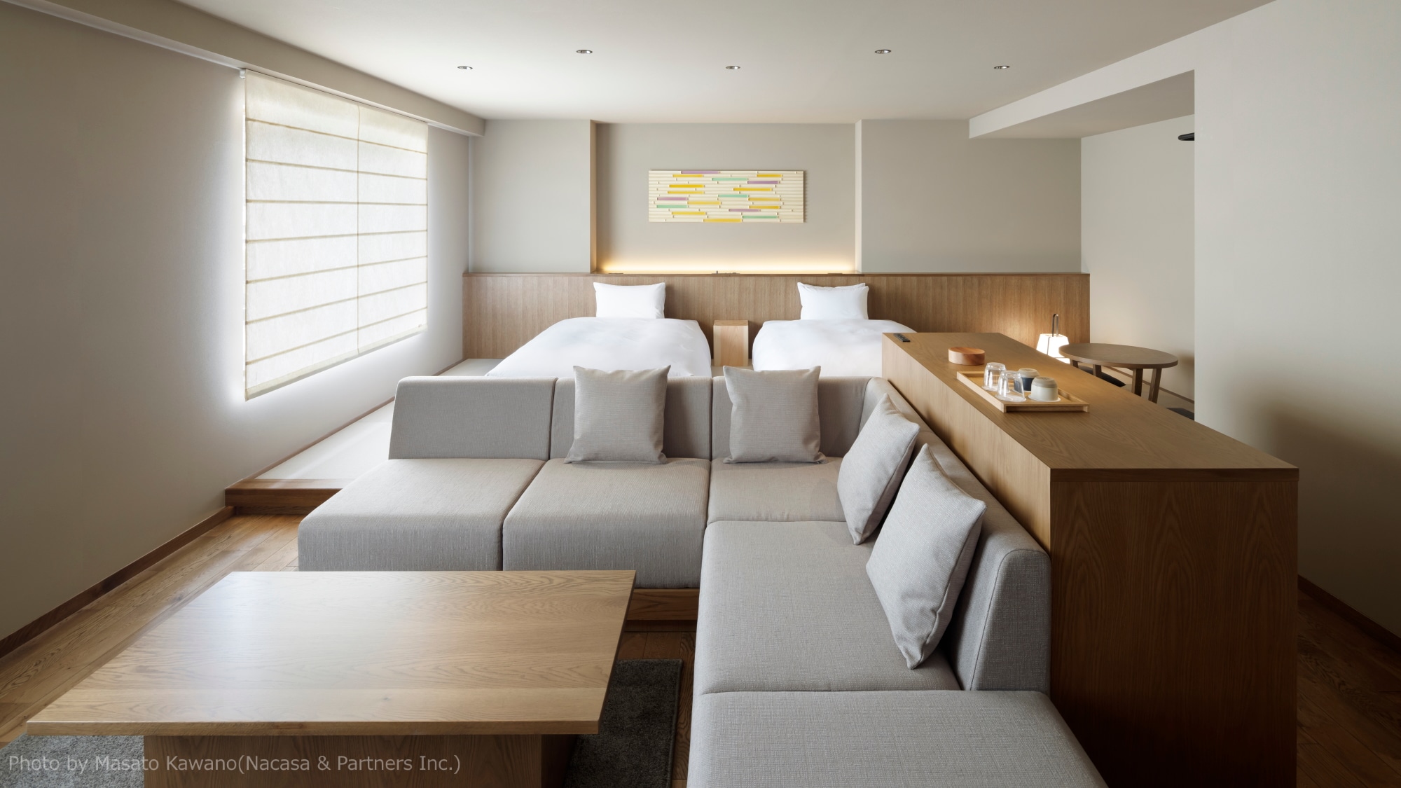 [New guest room] Designer Twin Room: Decorated with washi paper and bamboo, this room is sophisticated yet has a traditional Japanese feel.