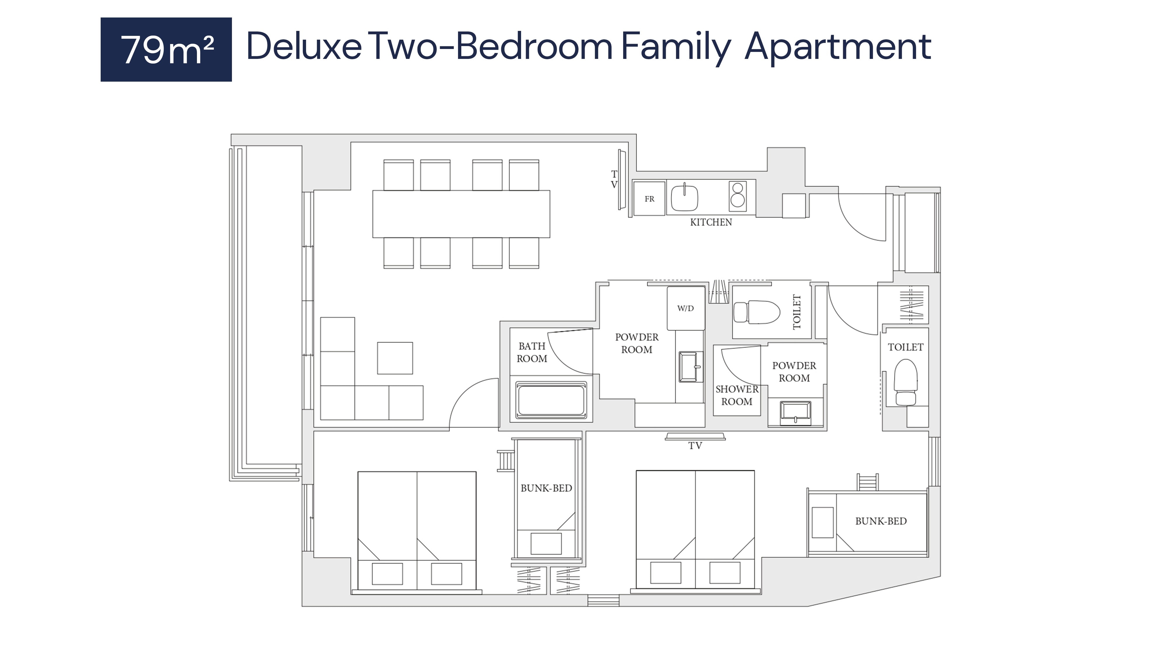 Deluxe 2 Bedroom Family Apartment Floorplan