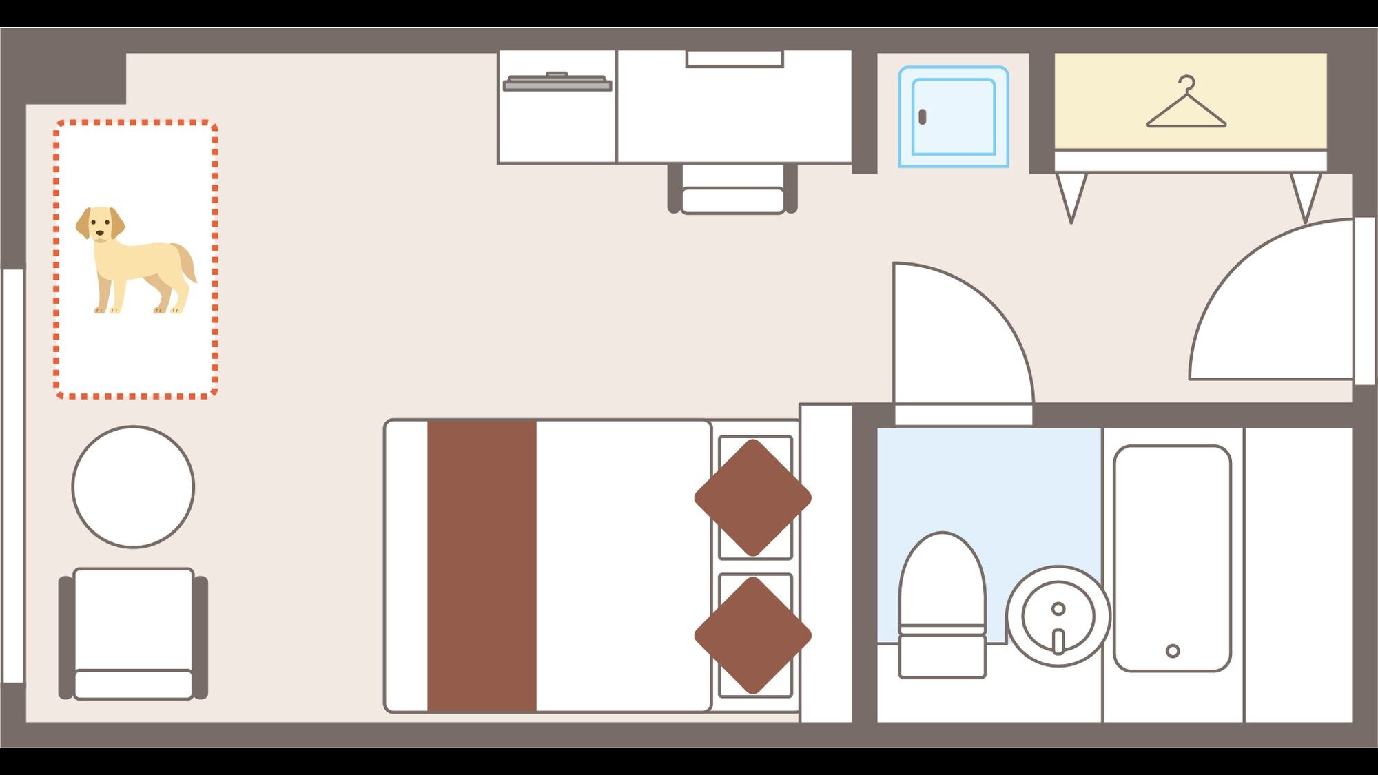 可携带宠物狗入住的半双人房（带浴室）
