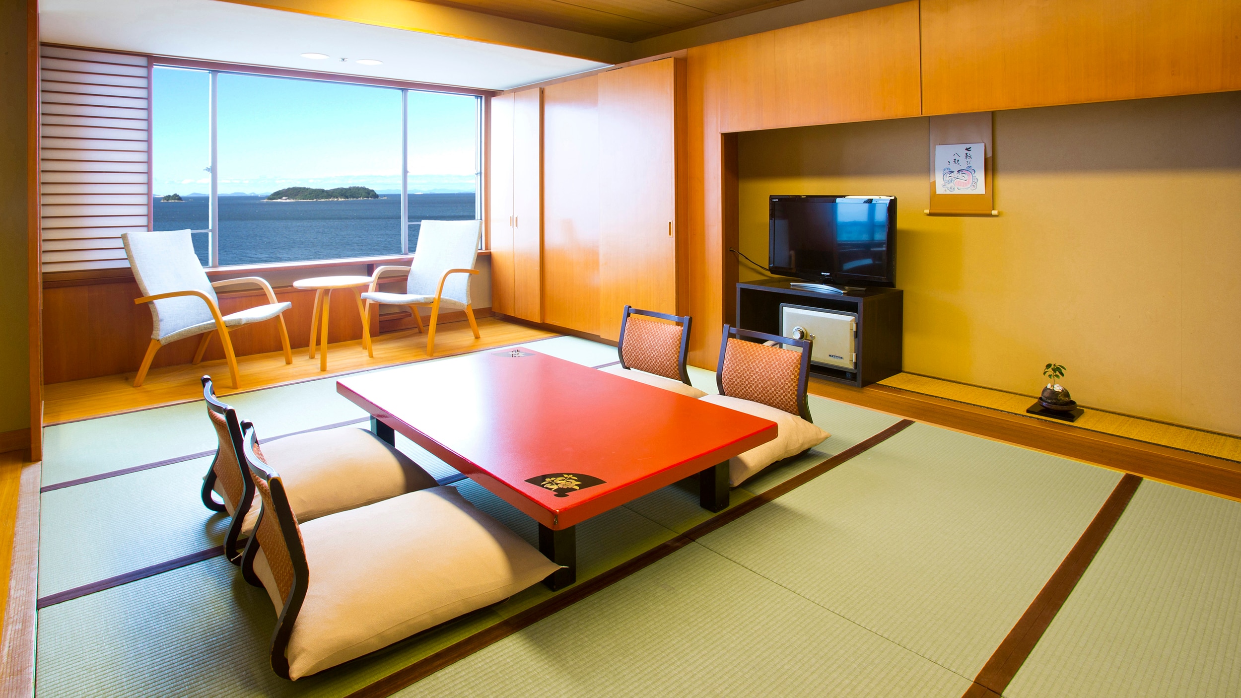 An example of a guest room in the west building with an ocean view