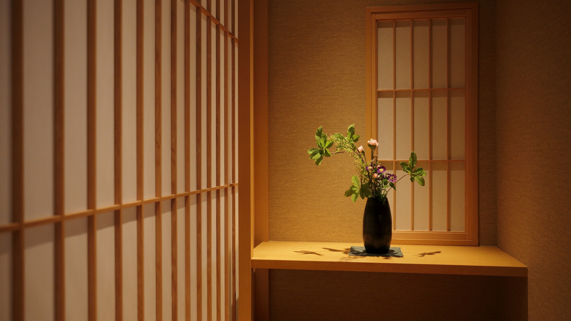 Inside the building with flowers