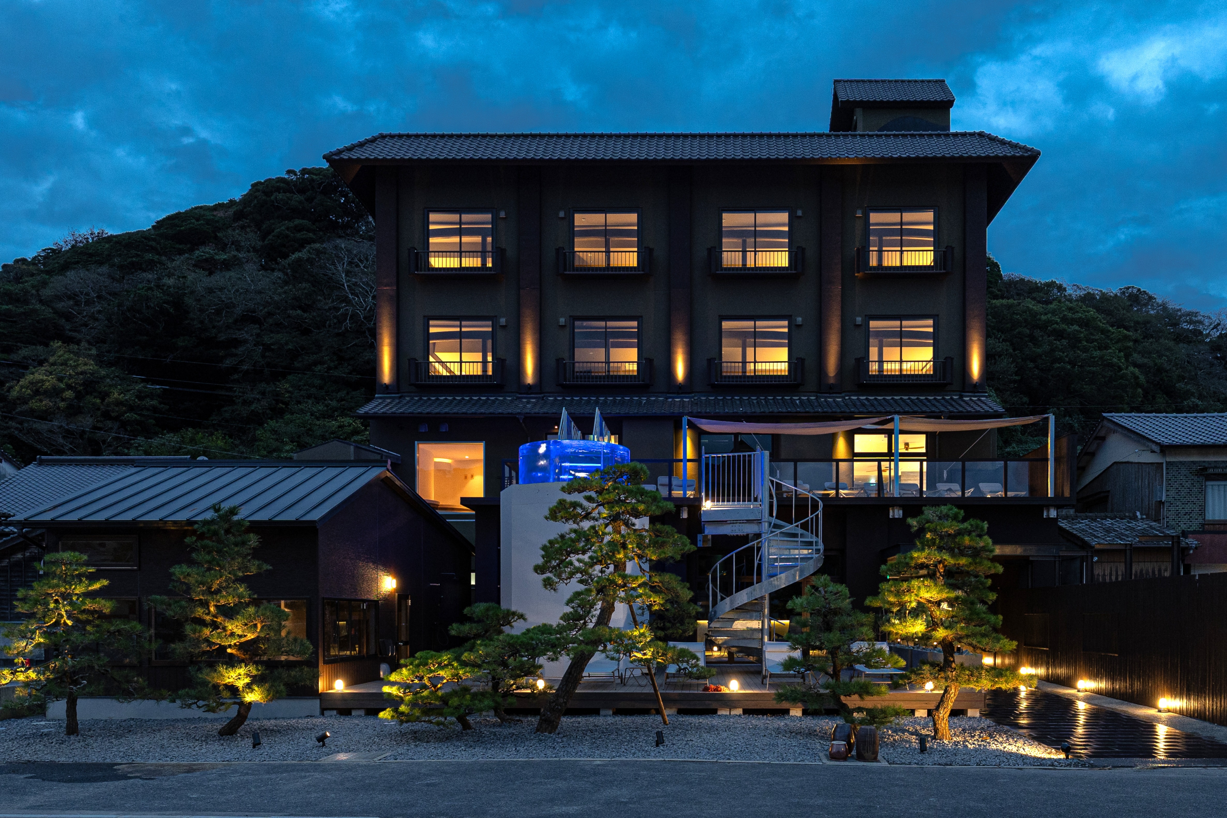 Exterior view of the main building at night