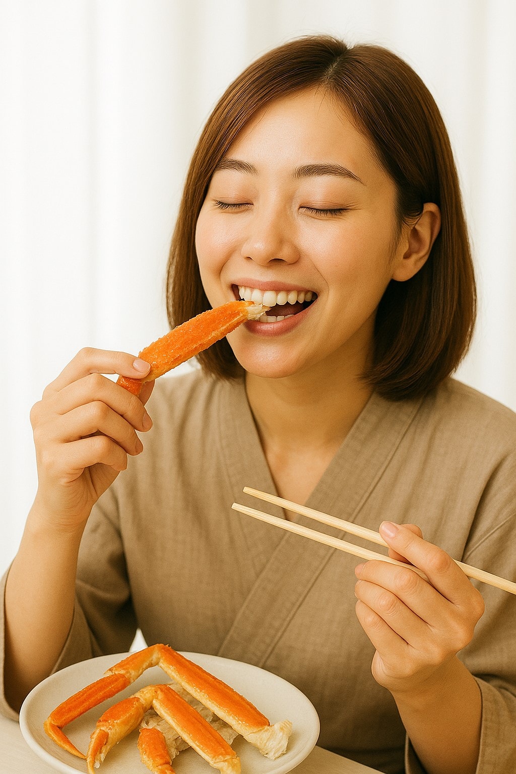 Woman eating crab