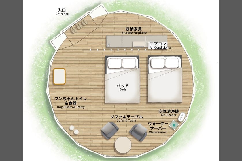 This is the layout of a room with two double beds.