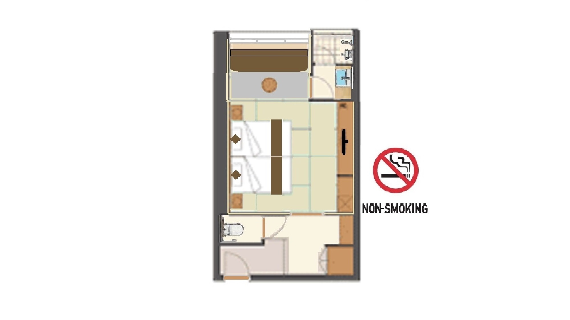 房間佈置範例：日式摩登雙床房，無浴室，附淋浴廁所（禁煙）