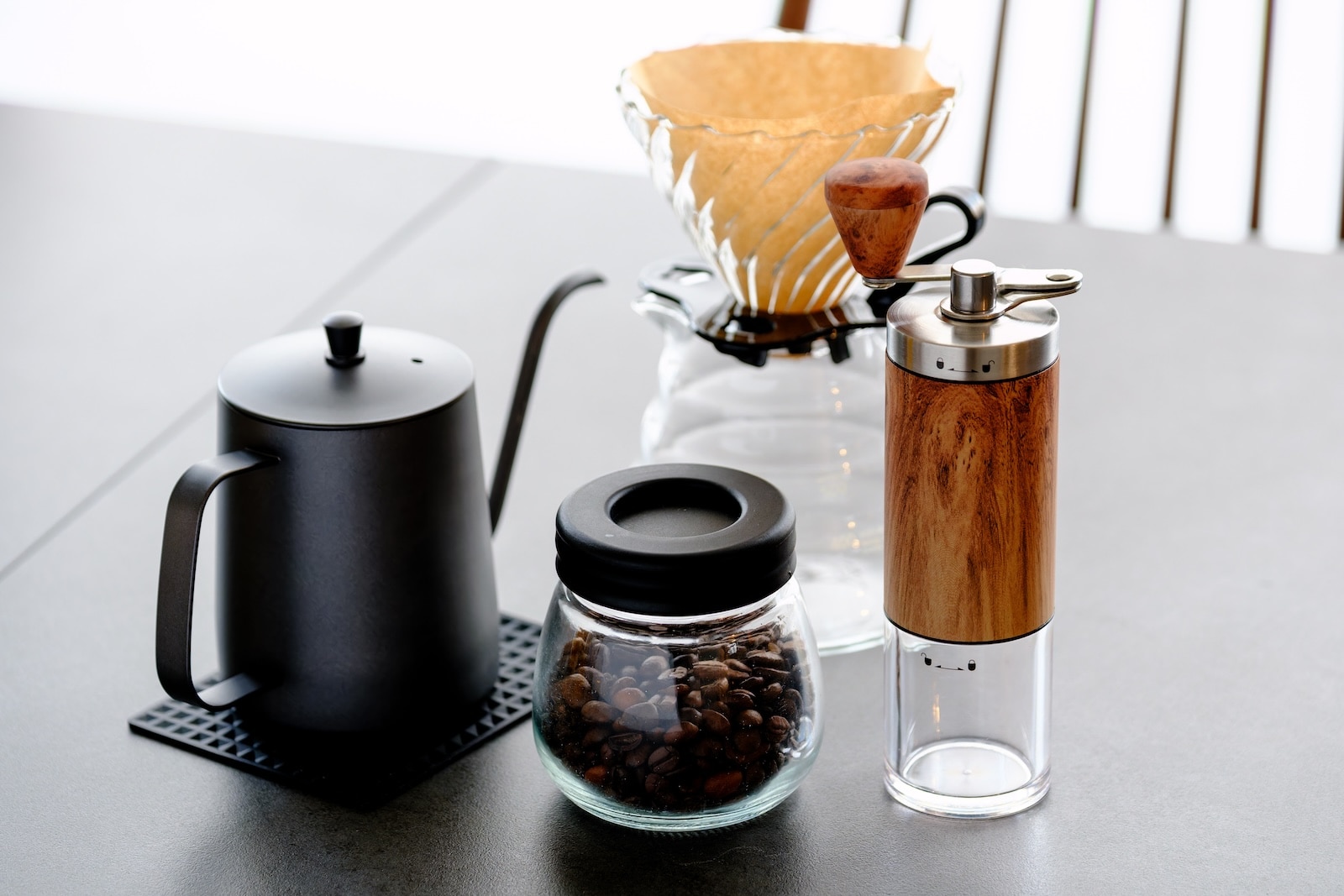 Enjoy the view from the window and a cup of freshly ground coffee.