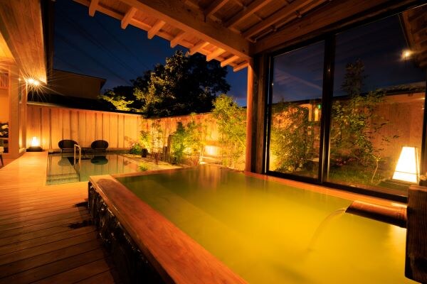 Blue open-air bath