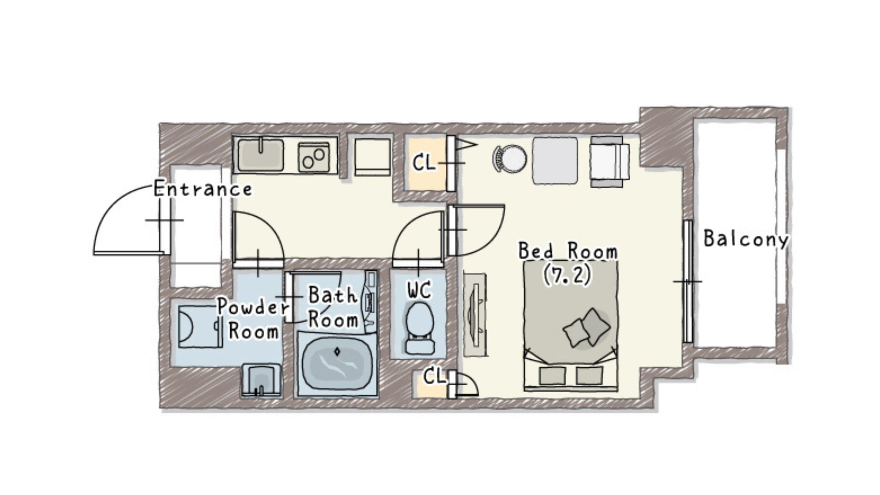 Floor plan for the Superior Double Room (with chair bed).