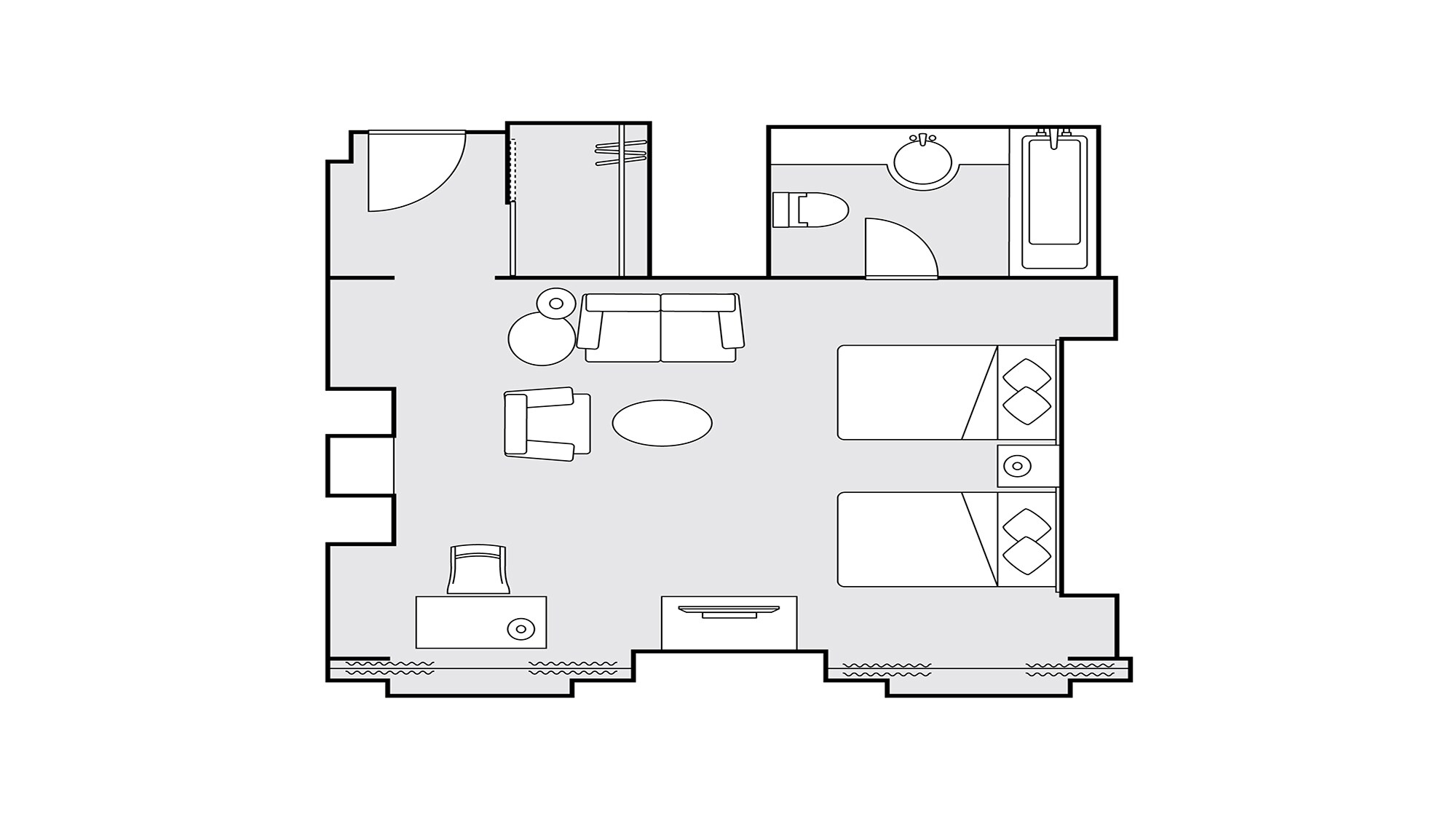 经典优雅双床房 48平方米 平面图