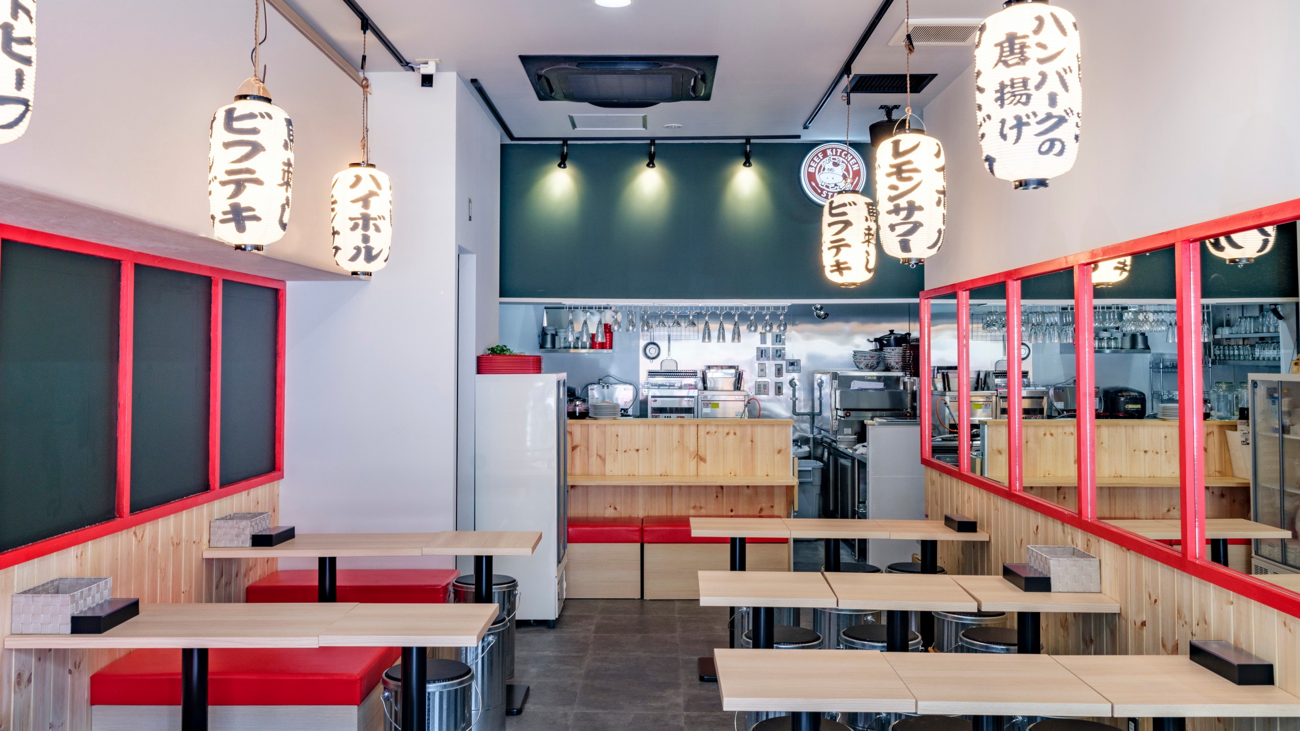 Inside the restaurant "BEEF KITCHEN STAND" on the first floor