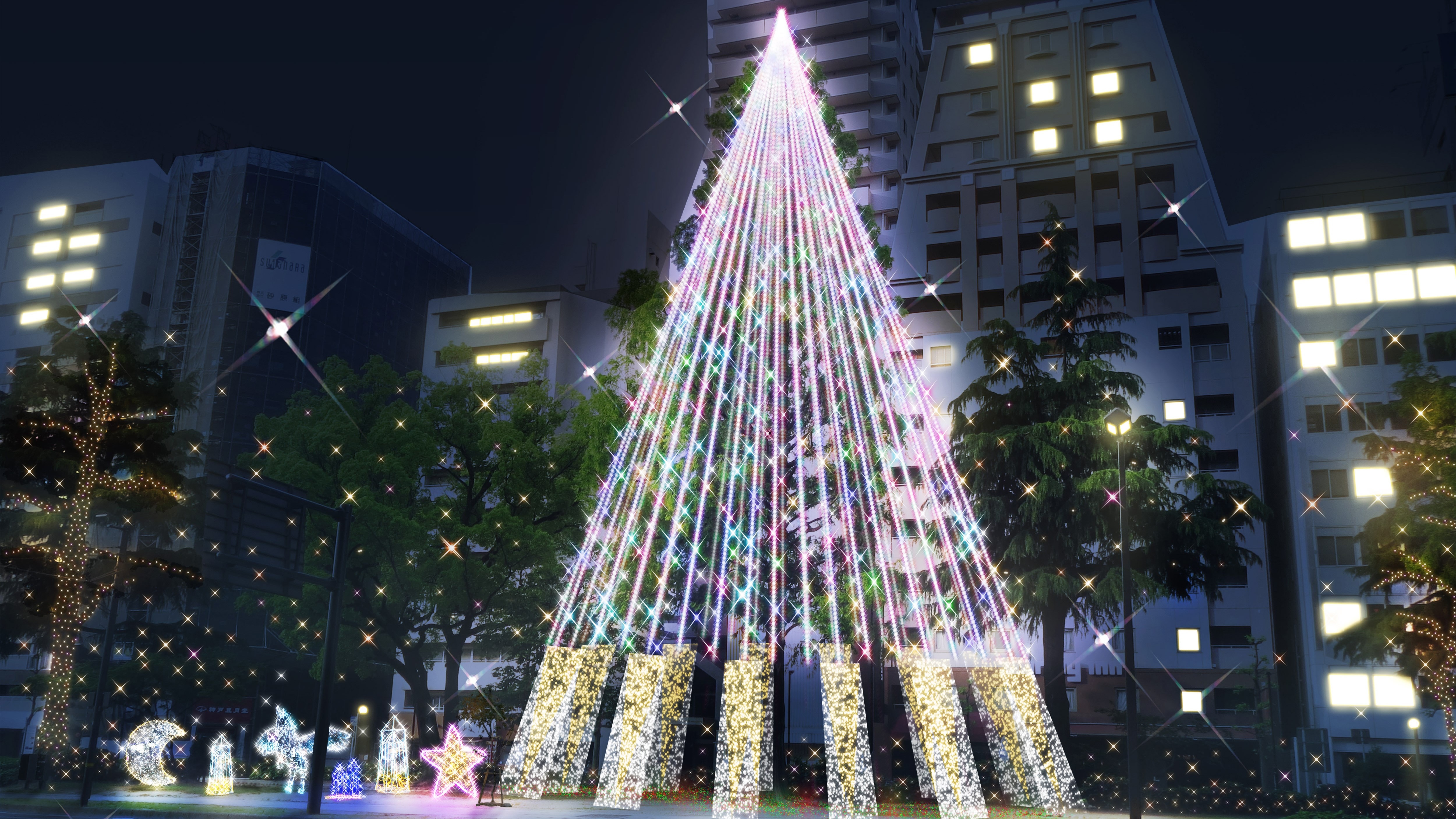 호텔 앞의 평화대로를 빛나는 빛이 물들이는 「히로시마 드리미네이션」